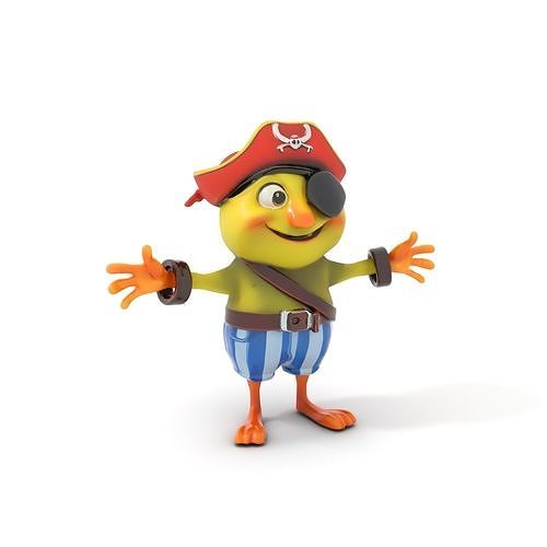 Rigged and Animated Pirate Creature with Eyepatch and Hat Low-poly 3D model
