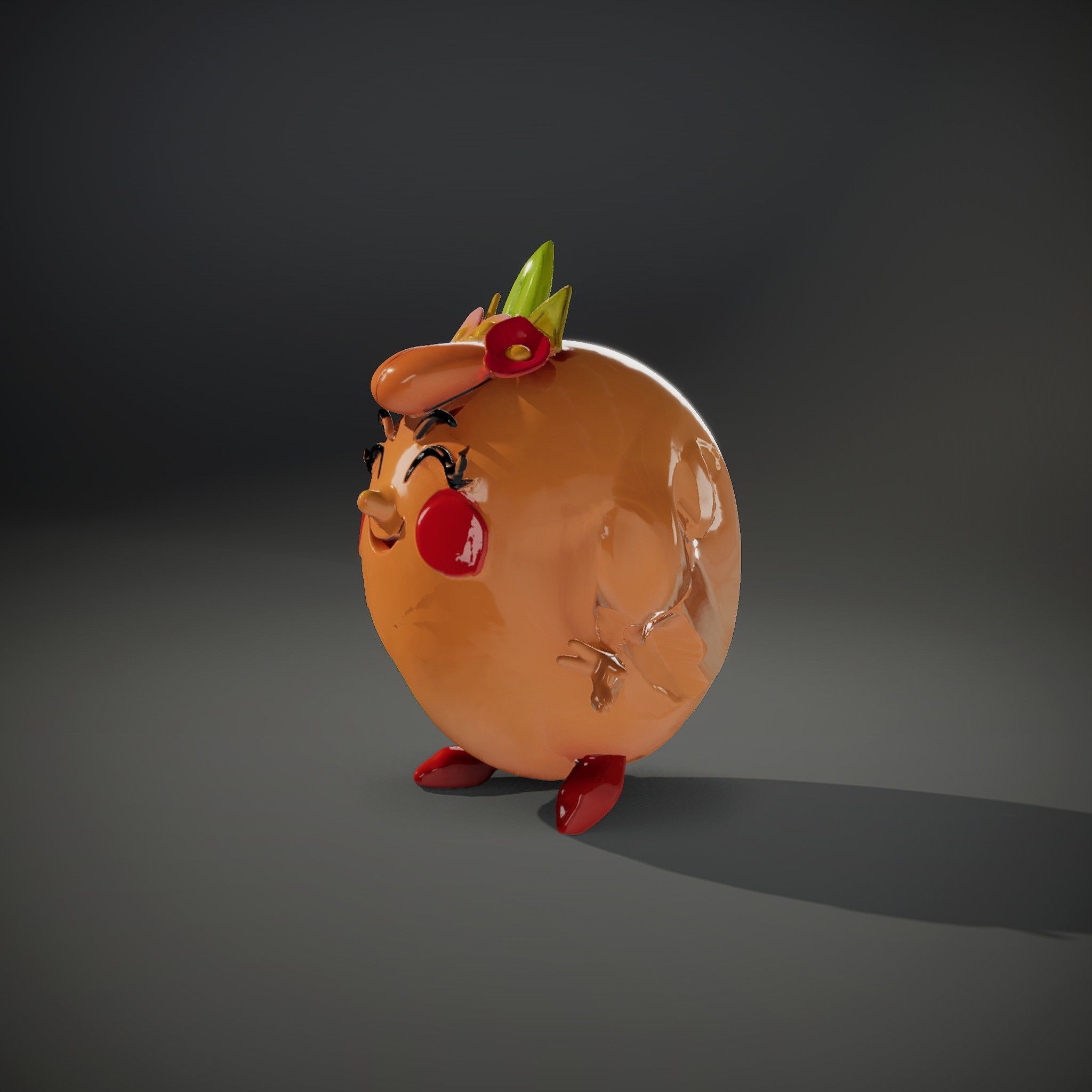 Smiley Orange Character Rigged and Animated with Flower Crown Low-poly 3D model_35