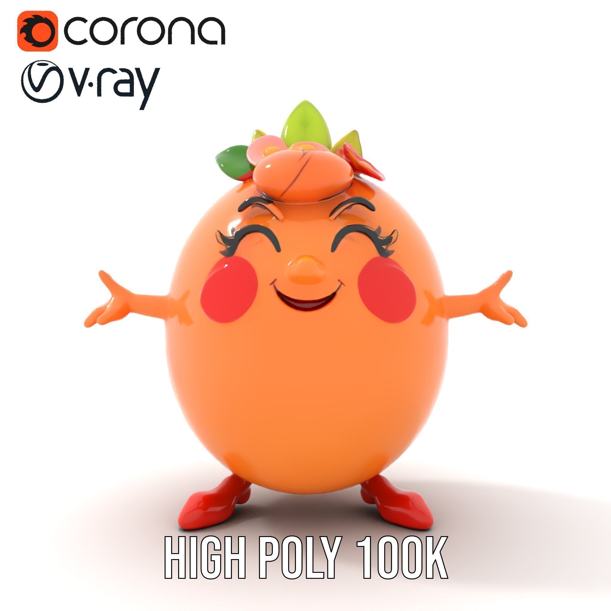 Smiley Orange Character Rigged and Animated with Flower Crown Low-poly 3D model_20