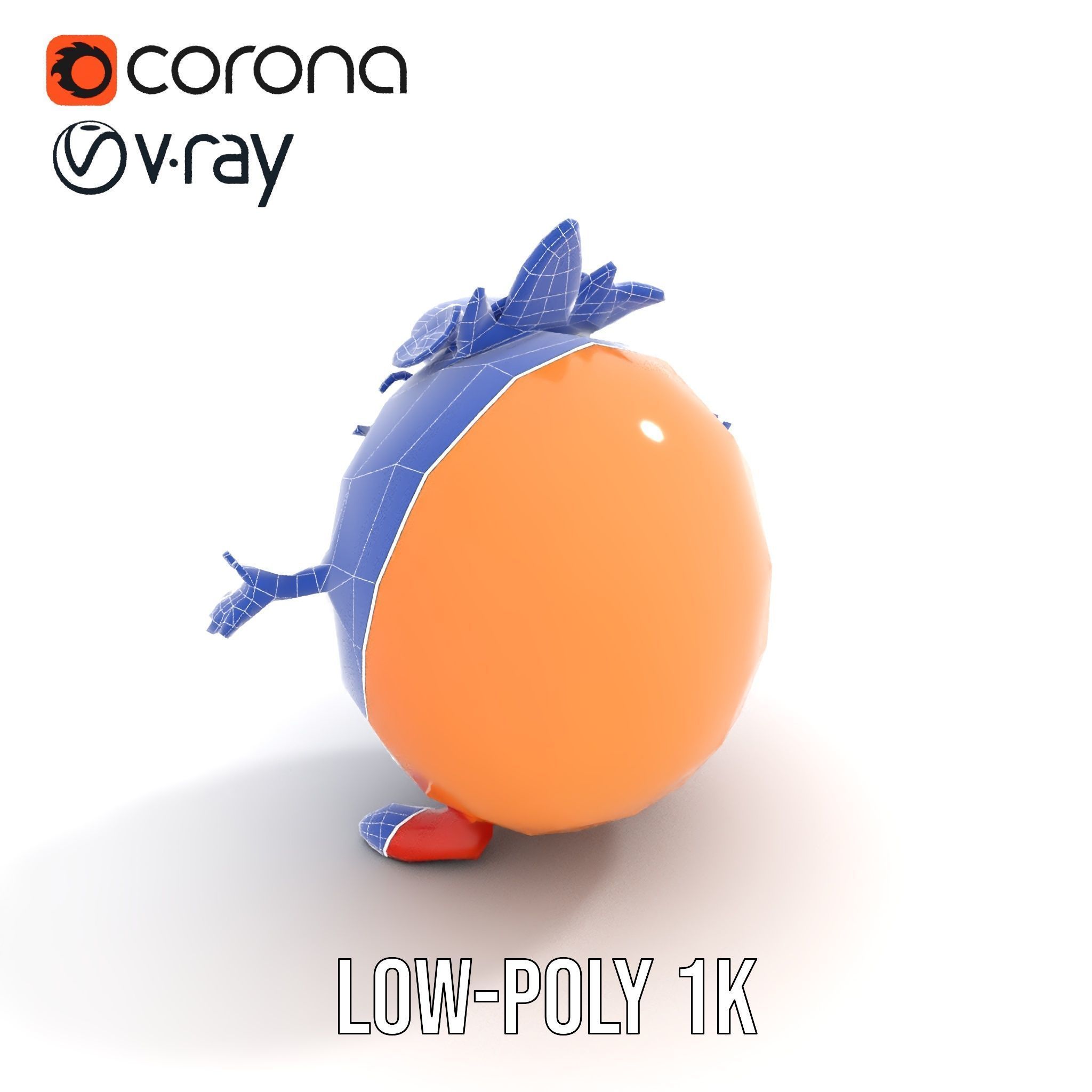 Smiley Orange Character Rigged and Animated with Flower Crown Low-poly 3D model_10