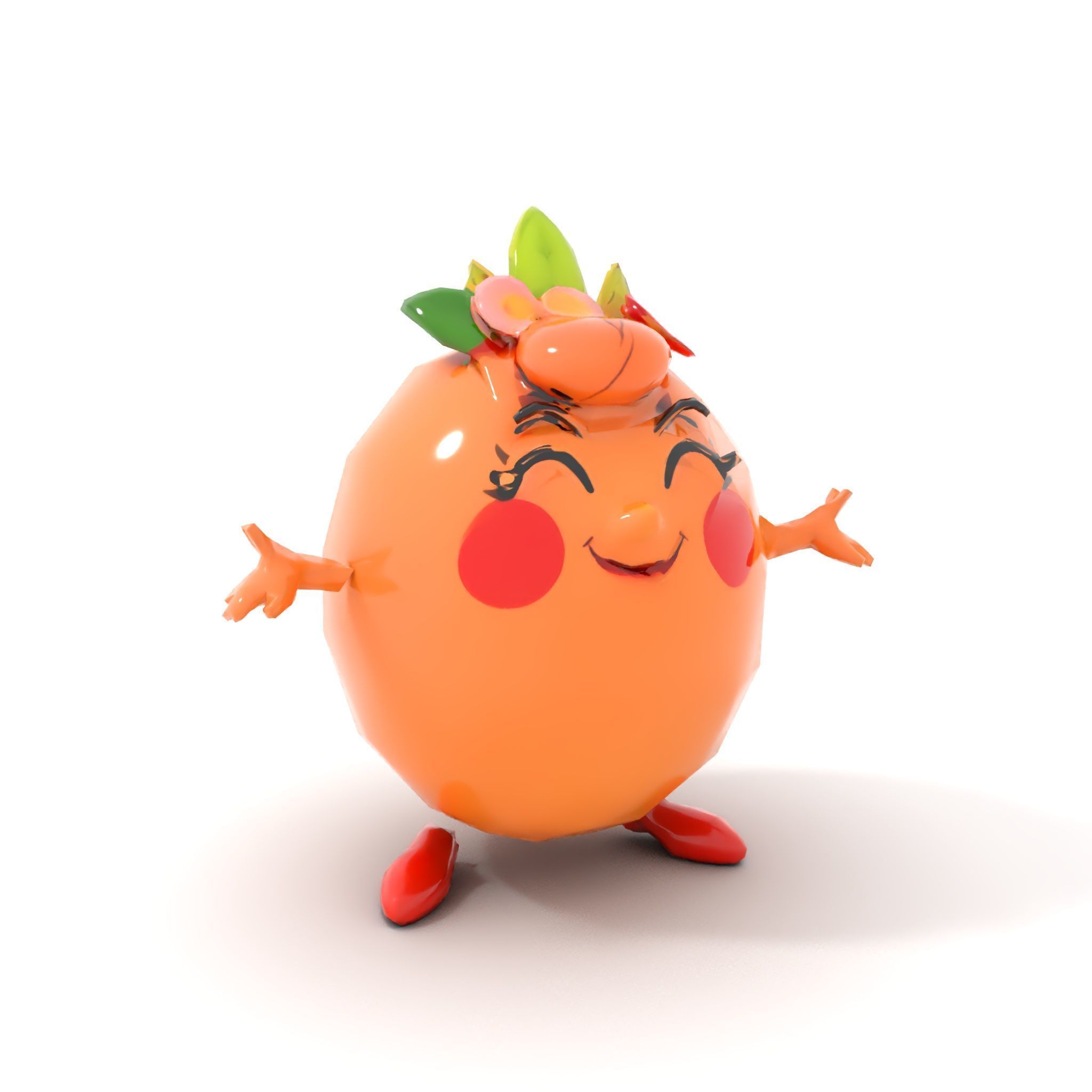 Smiley Orange Character Rigged and Animated with Flower Crown Low-poly 3D model_7
