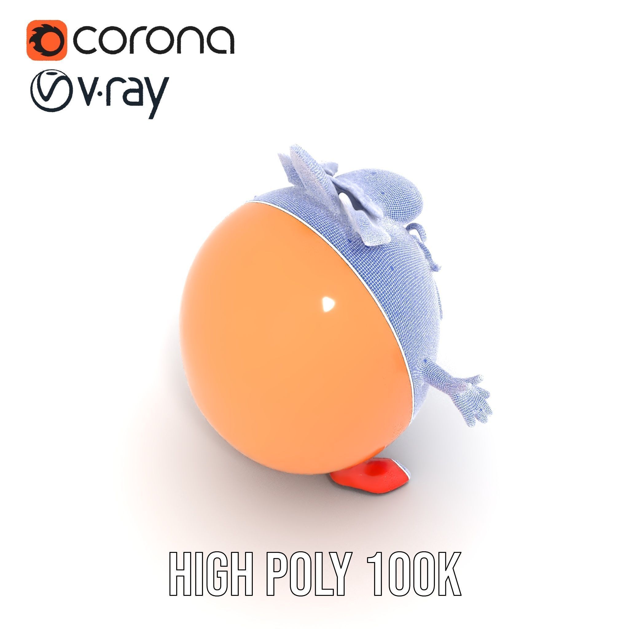 Smiley Orange Character Rigged and Animated with Flower Crown Low-poly 3D model_25