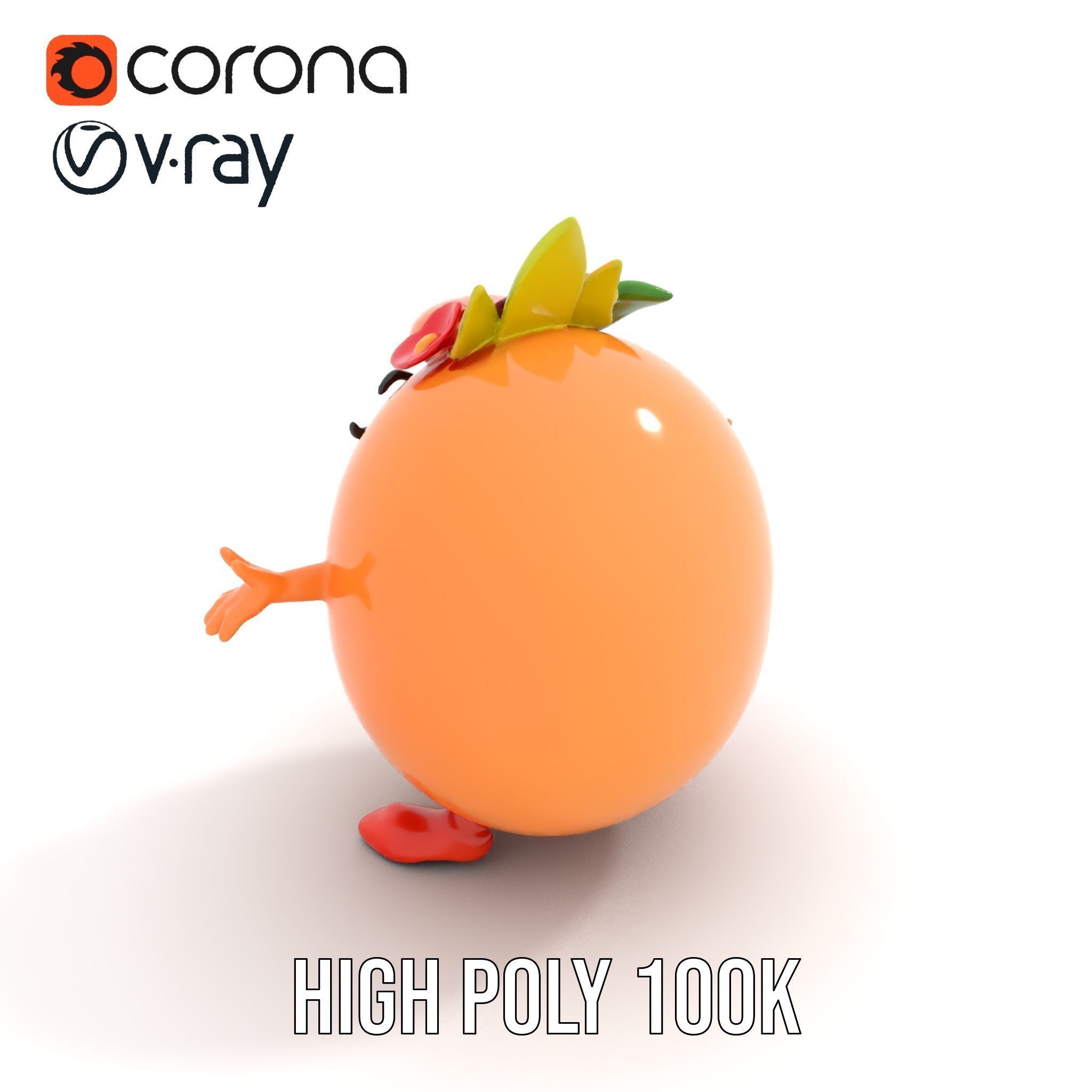 Smiley Orange Character Rigged and Animated with Flower Crown Low-poly 3D model_11