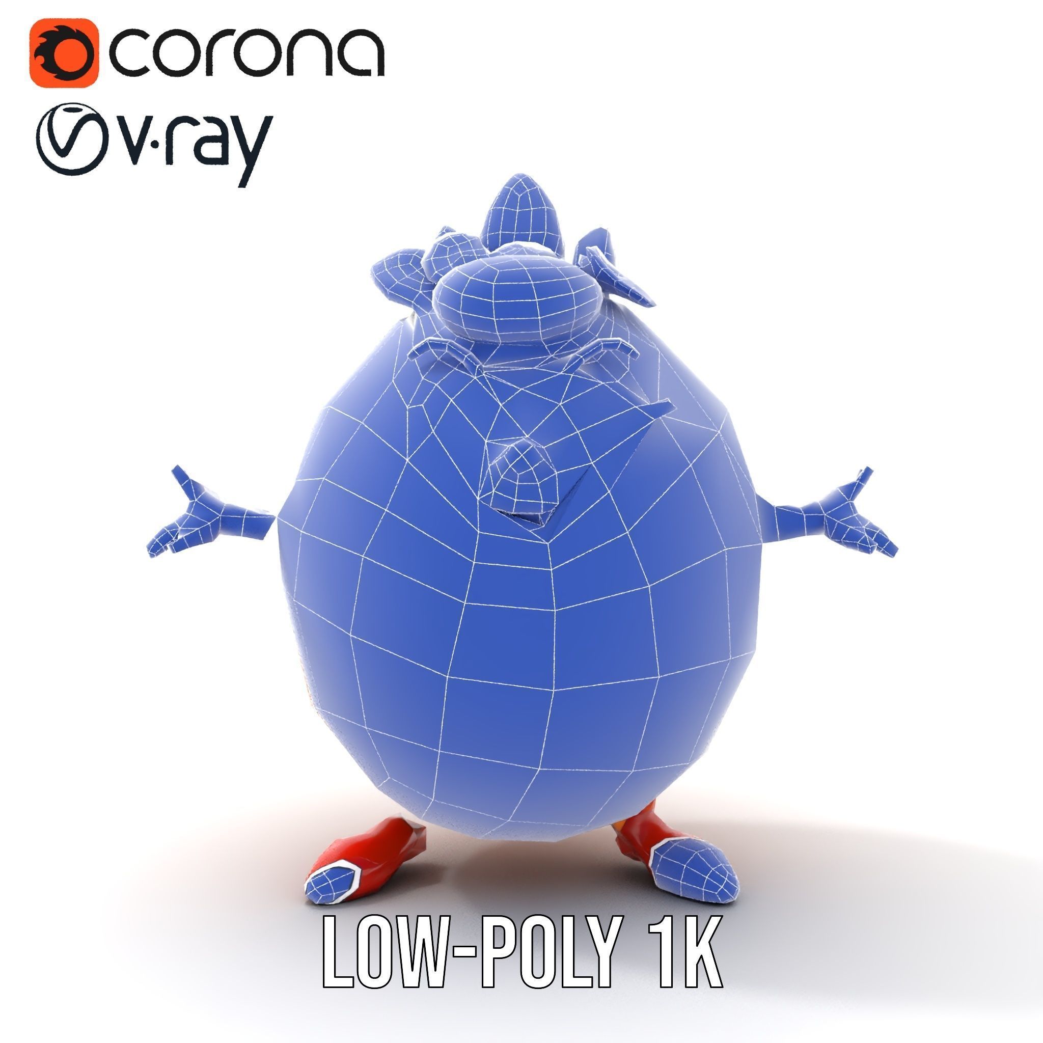 Smiley Orange Character Rigged and Animated with Flower Crown Low-poly 3D model_27