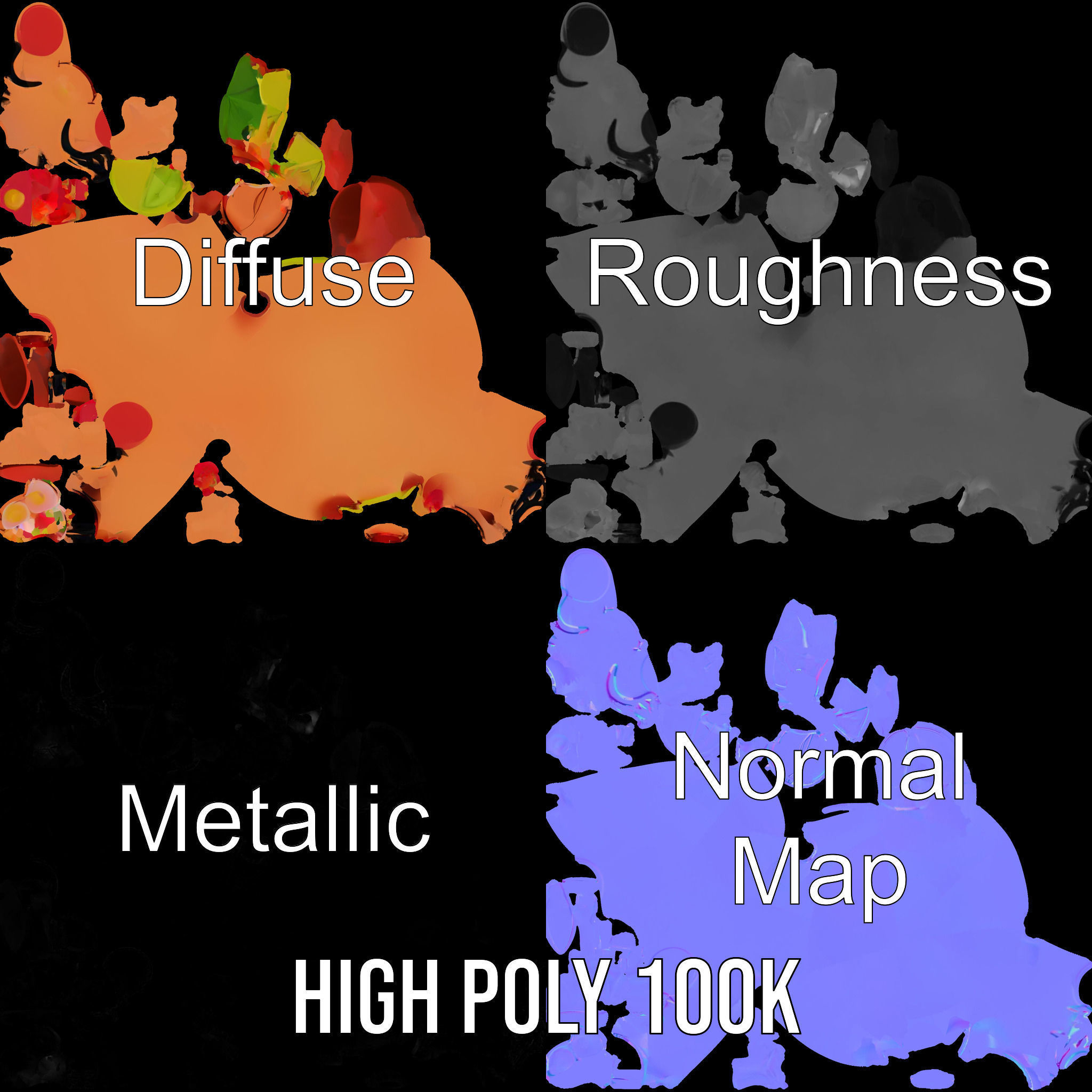 Smiley Orange Character Rigged and Animated with Flower Crown Low-poly 3D model_3