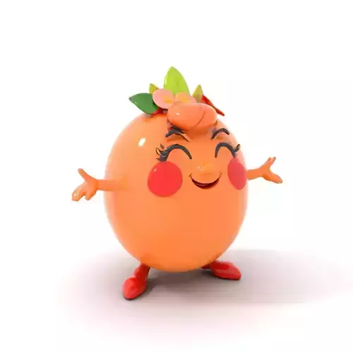Smiley Orange Character Rigged and Animated with Flower Crown