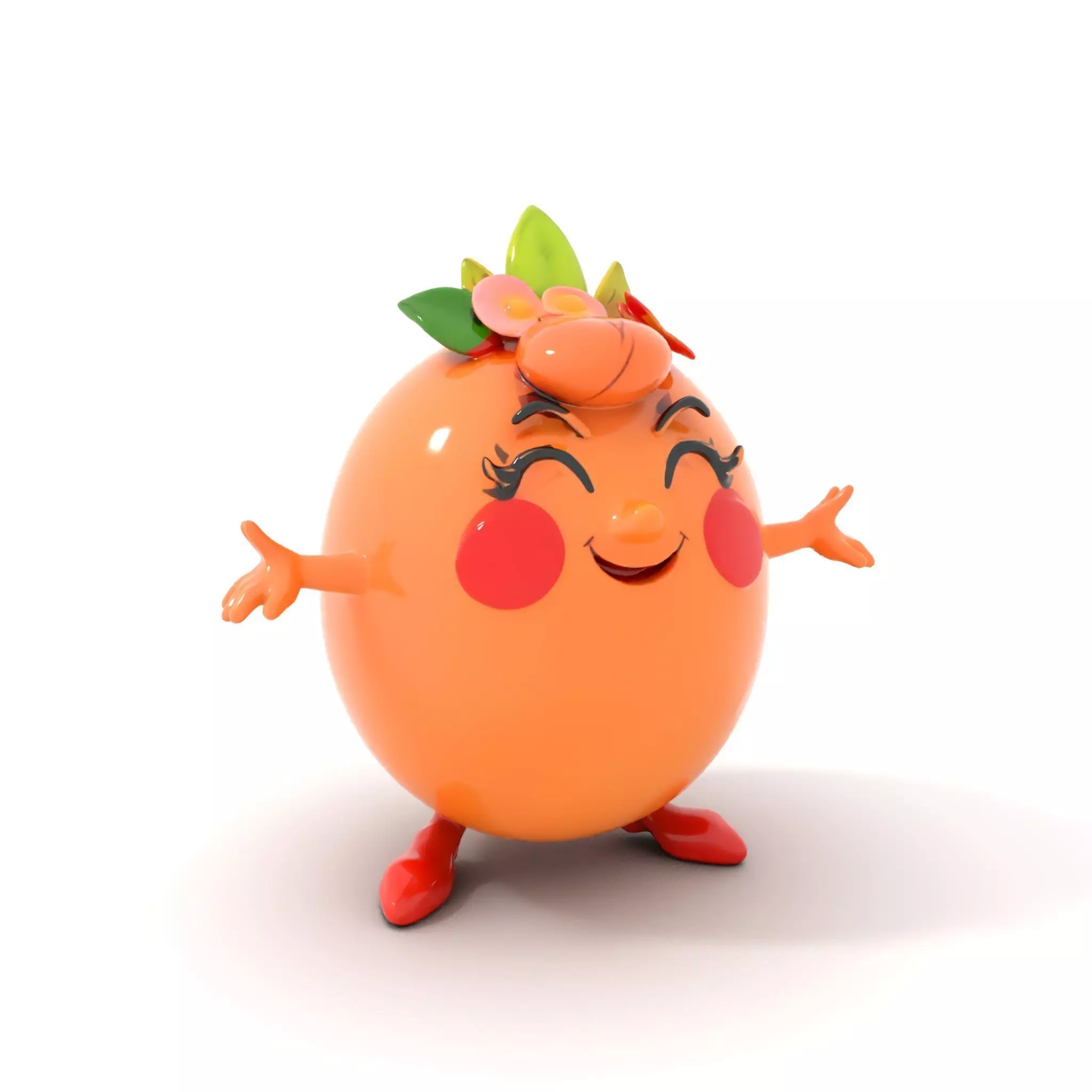 Smiley Orange Character Rigged and Animated with Flower Crown Low-poly 3D model_0