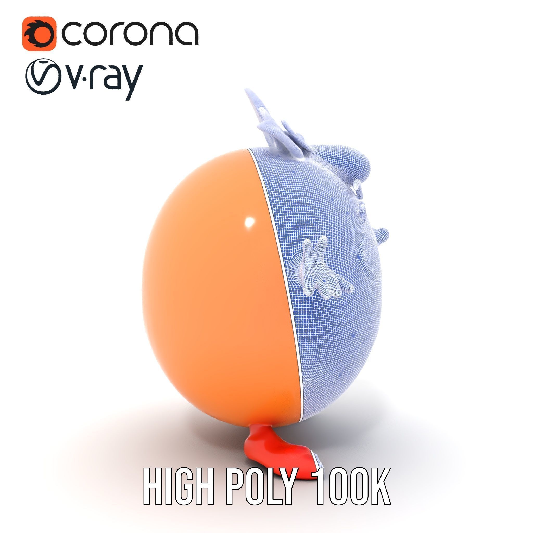 Smiley Orange Character Rigged and Animated with Flower Crown Low-poly 3D model_33