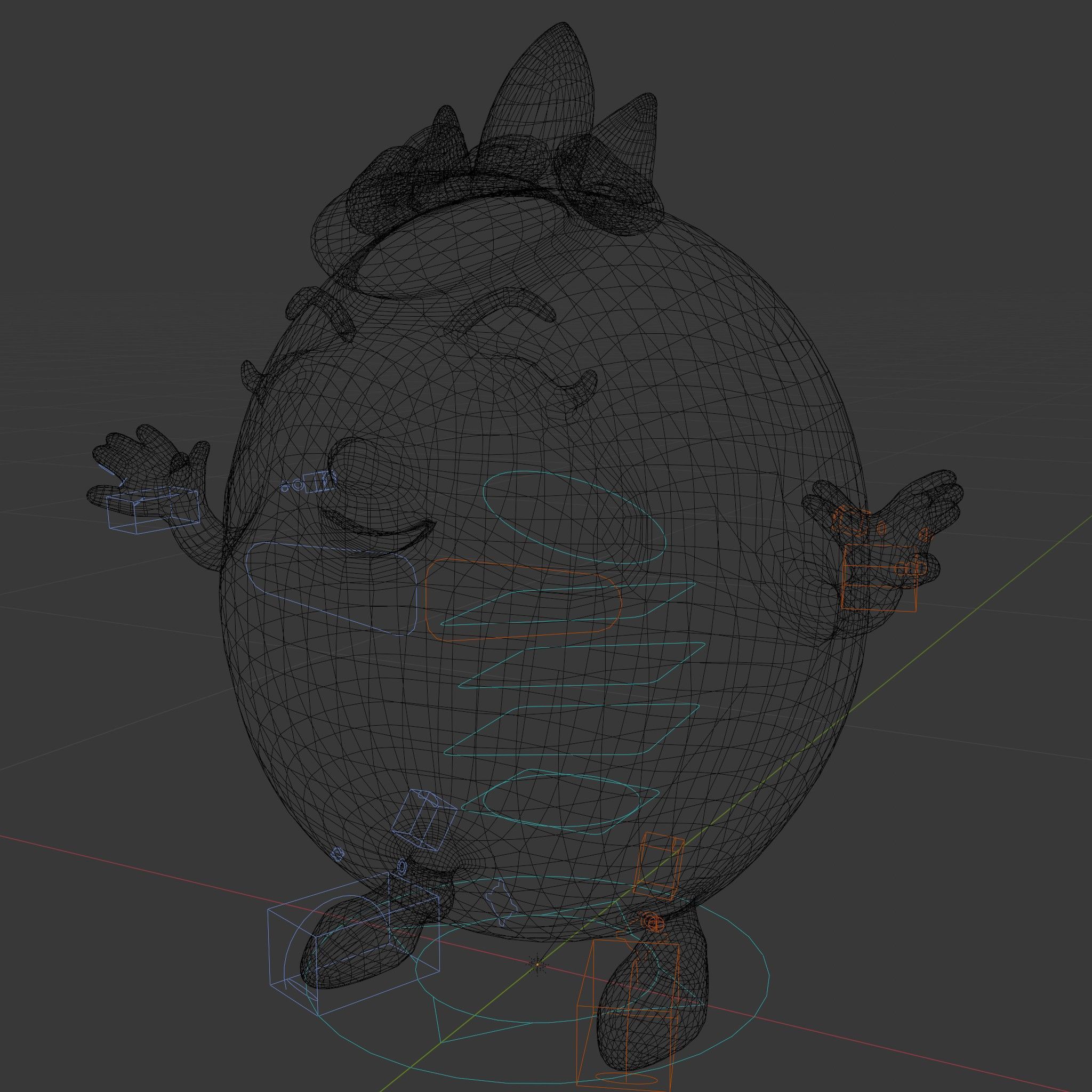 Smiley Orange Character Rigged and Animated with Flower Crown Low-poly 3D model_5