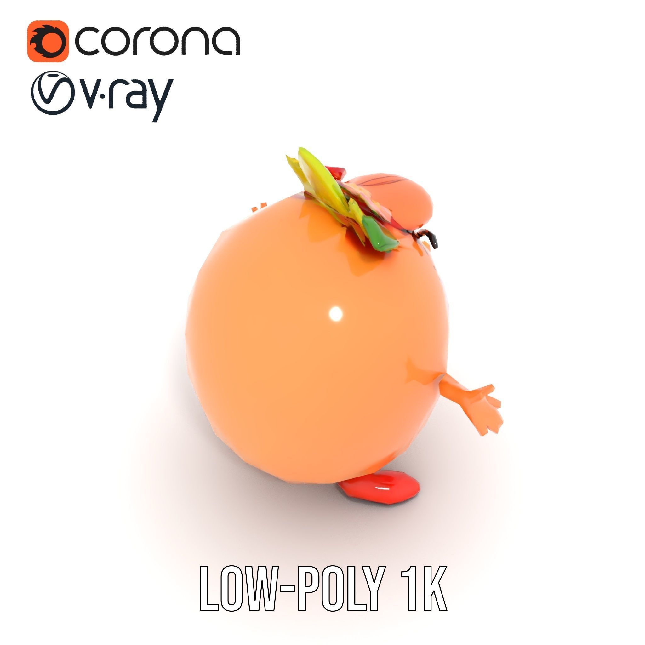 Smiley Orange Character Rigged and Animated with Flower Crown Low-poly 3D model_8