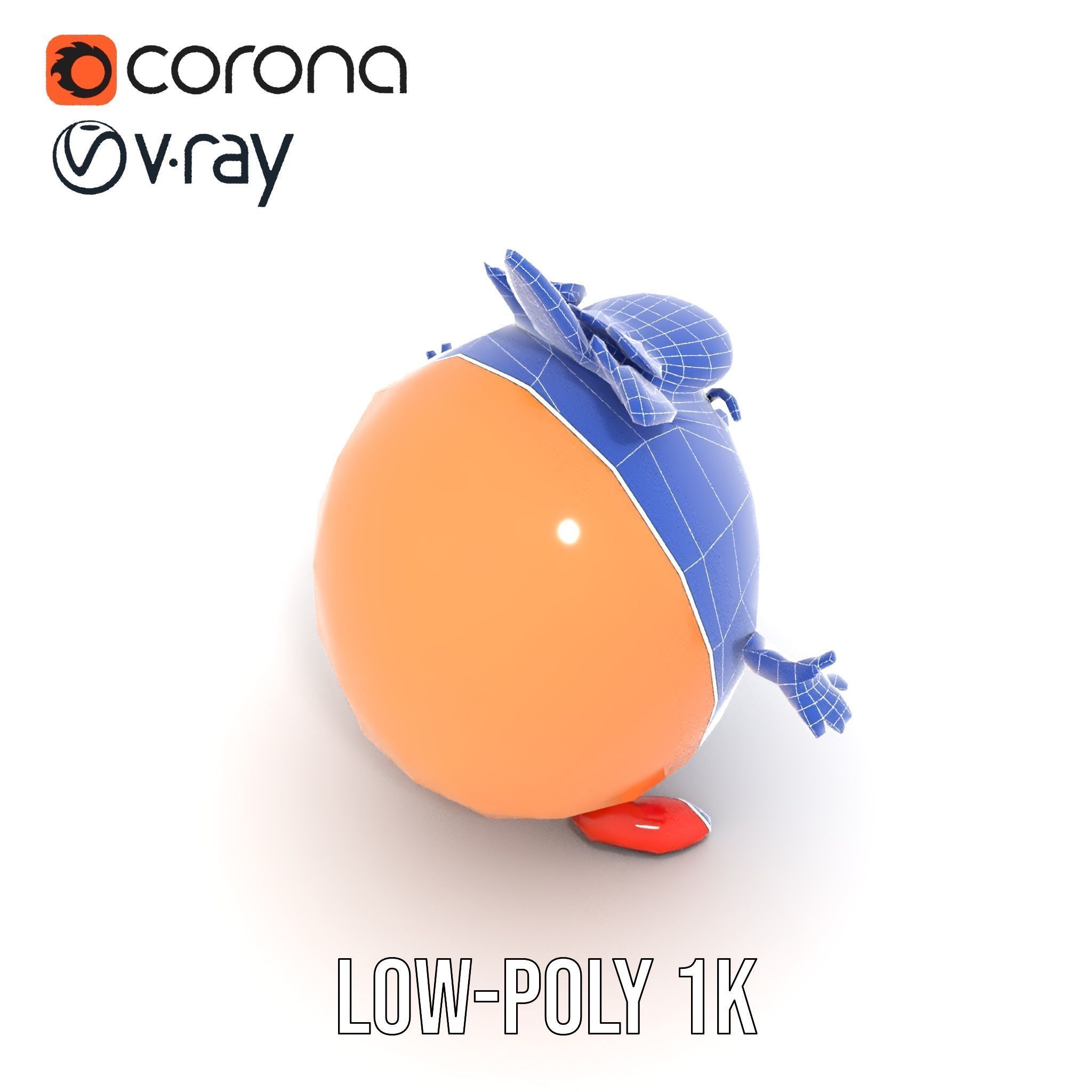 Smiley Orange Character Rigged and Animated with Flower Crown Low-poly 3D model_24