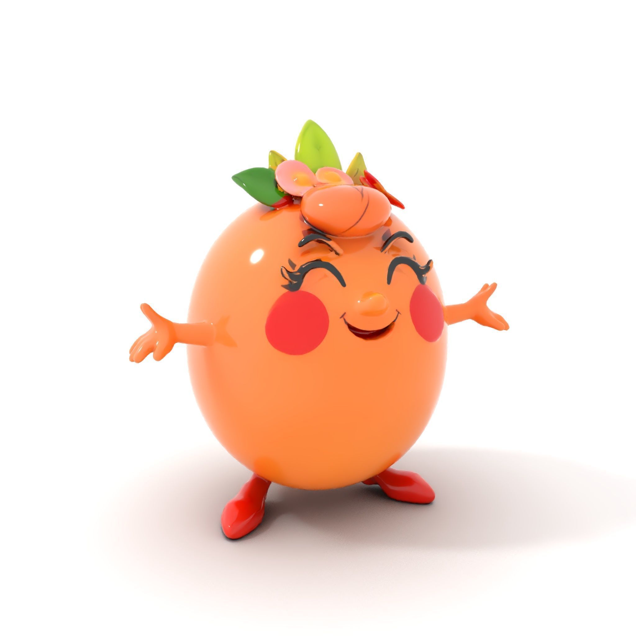 Smiley Orange Character Rigged and Animated with Flower Crown Low-poly 3D model_9
