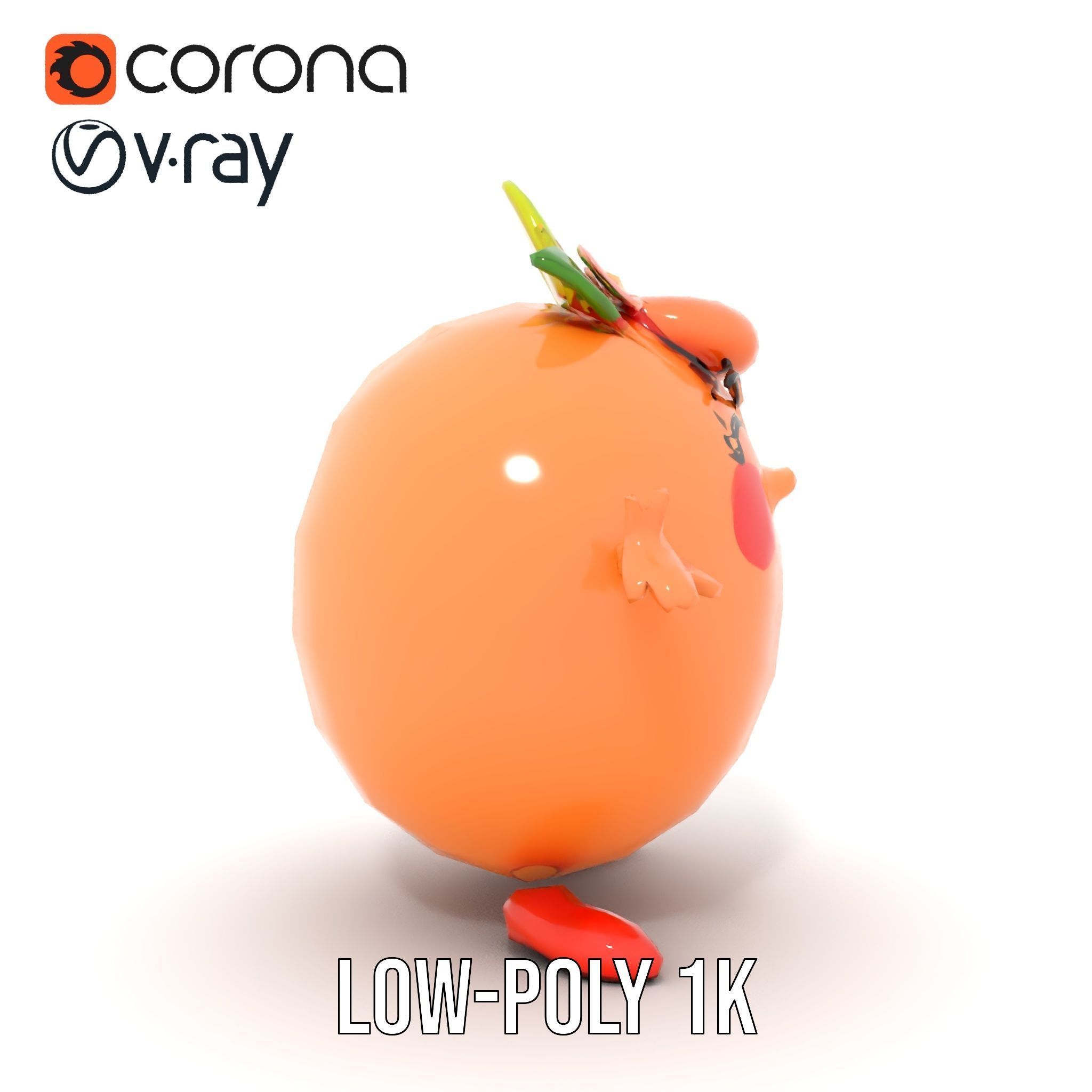 Smiley Orange Character Rigged and Animated with Flower Crown Low-poly 3D model_19