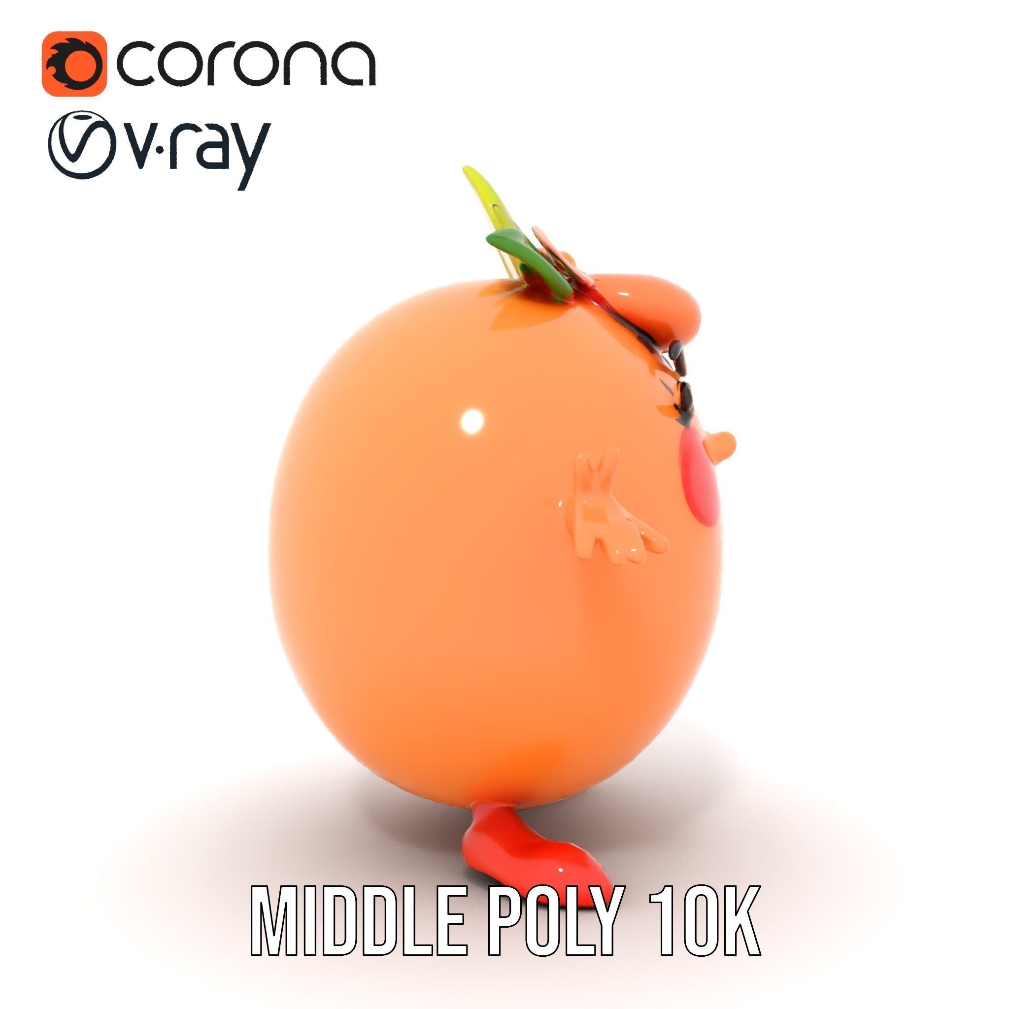 Smiley Orange Character Rigged and Animated with Flower Crown Low-poly 3D model_26