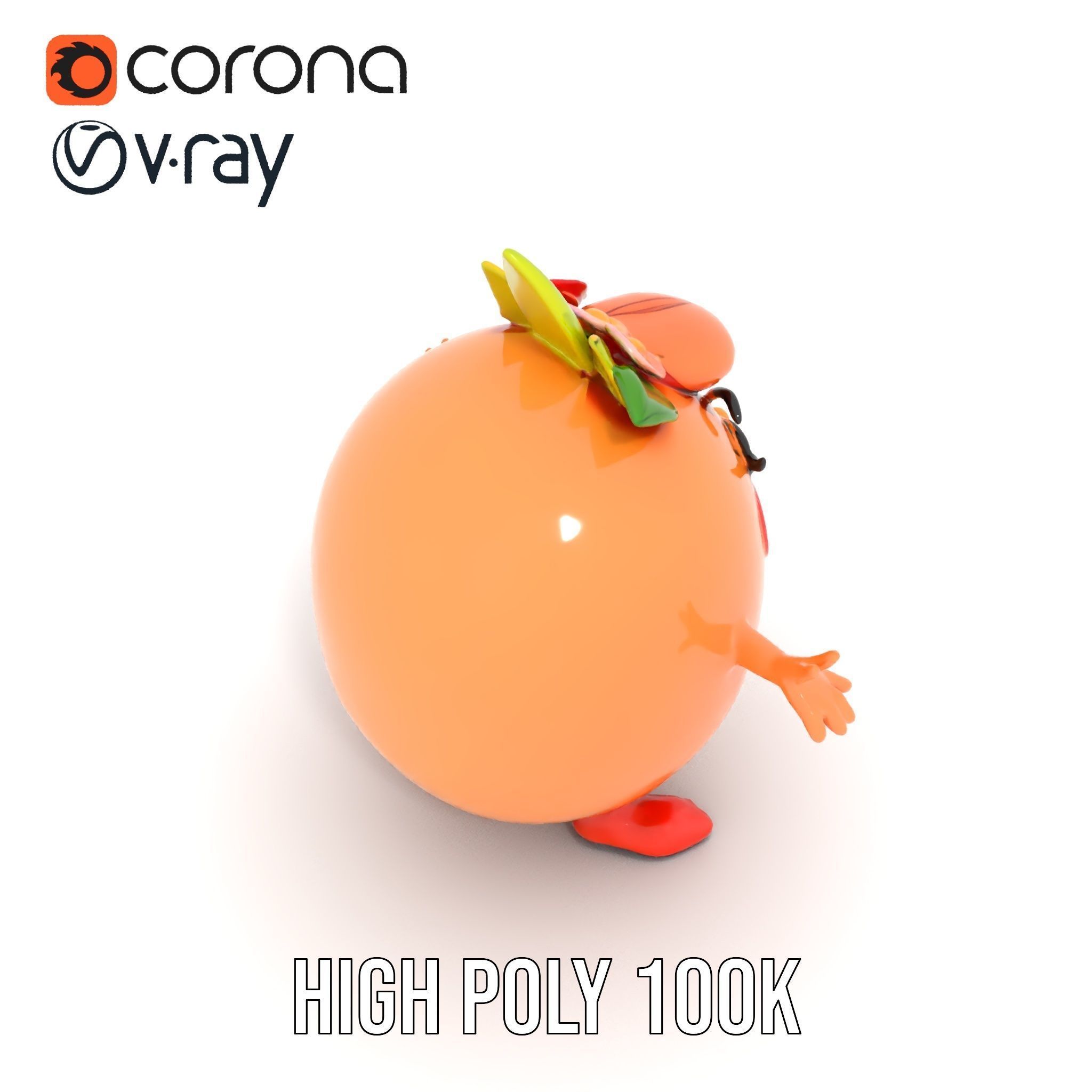 Smiley Orange Character Rigged and Animated with Flower Crown Low-poly 3D model_14
