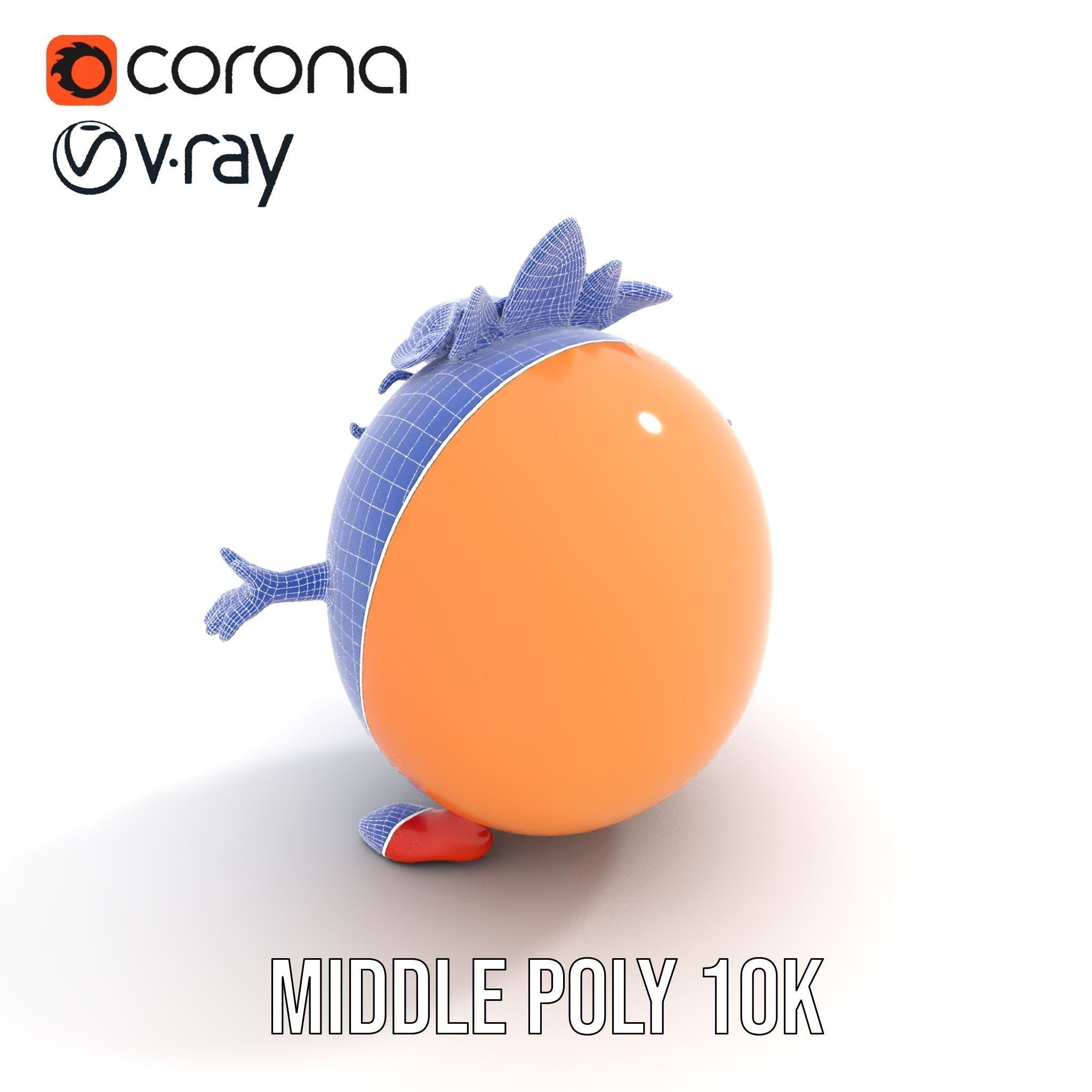 Smiley Orange Character Rigged and Animated with Flower Crown Low-poly 3D model_32