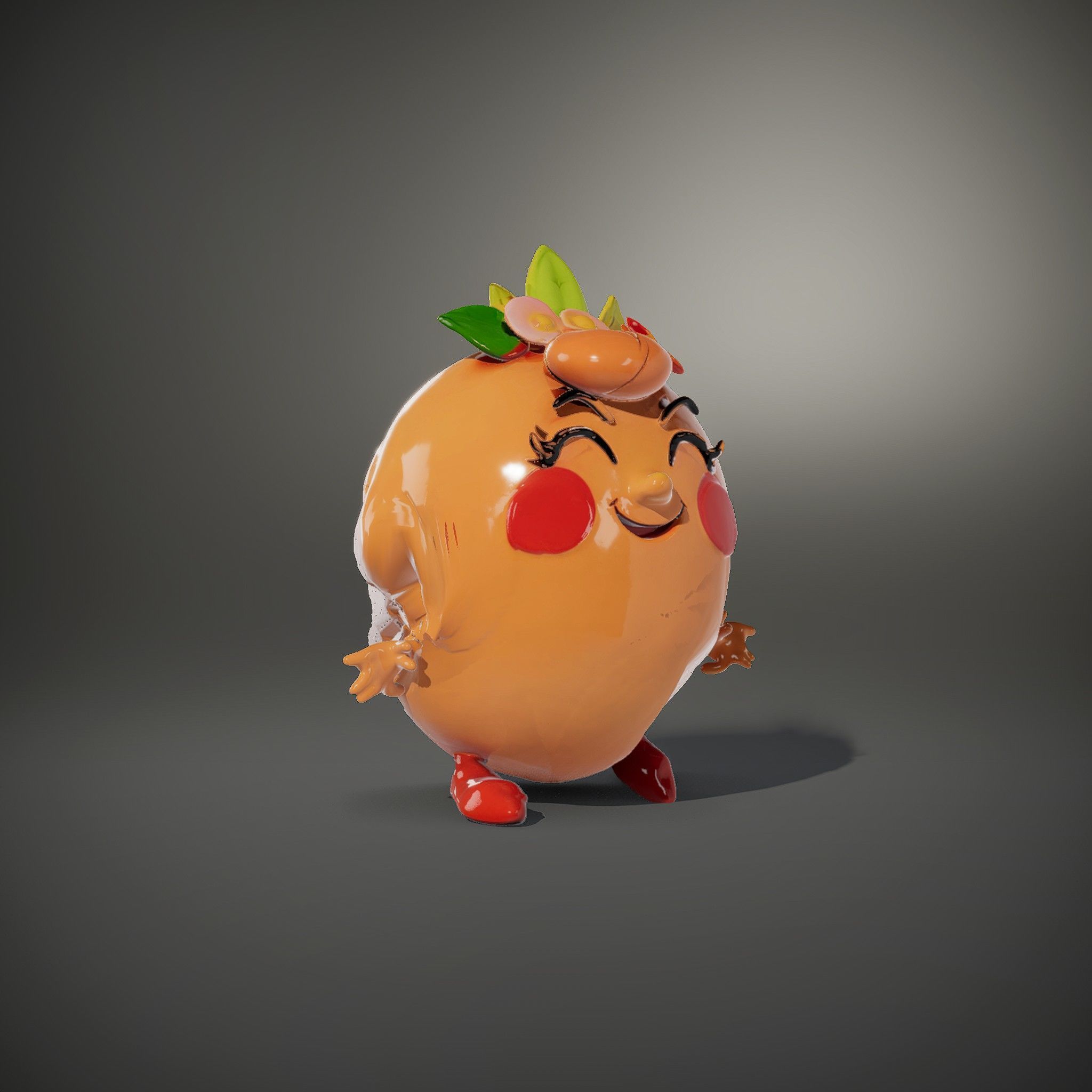 Smiley Orange Character Rigged and Animated with Flower Crown Low-poly 3D model_36