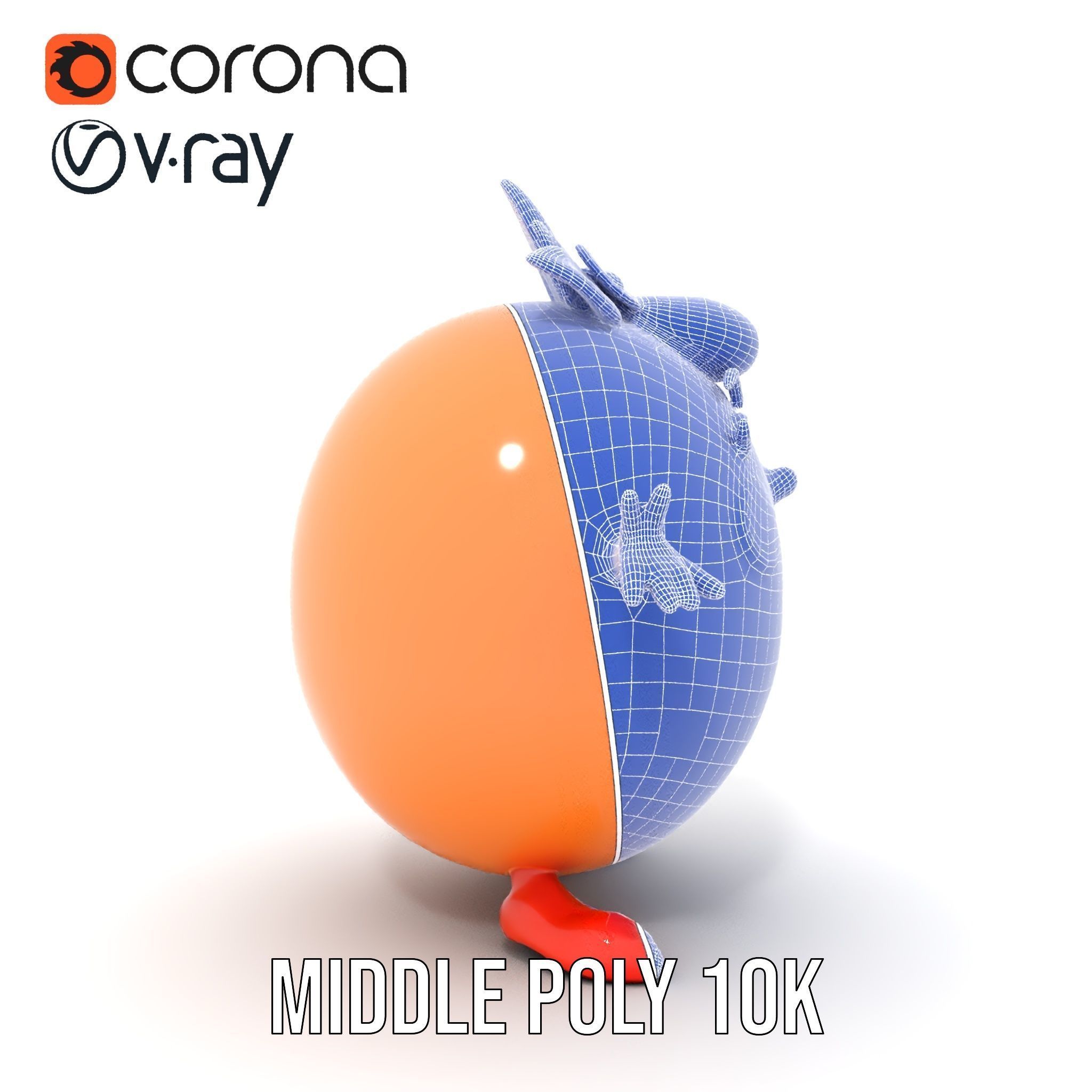 Smiley Orange Character Rigged and Animated with Flower Crown Low-poly 3D model_34