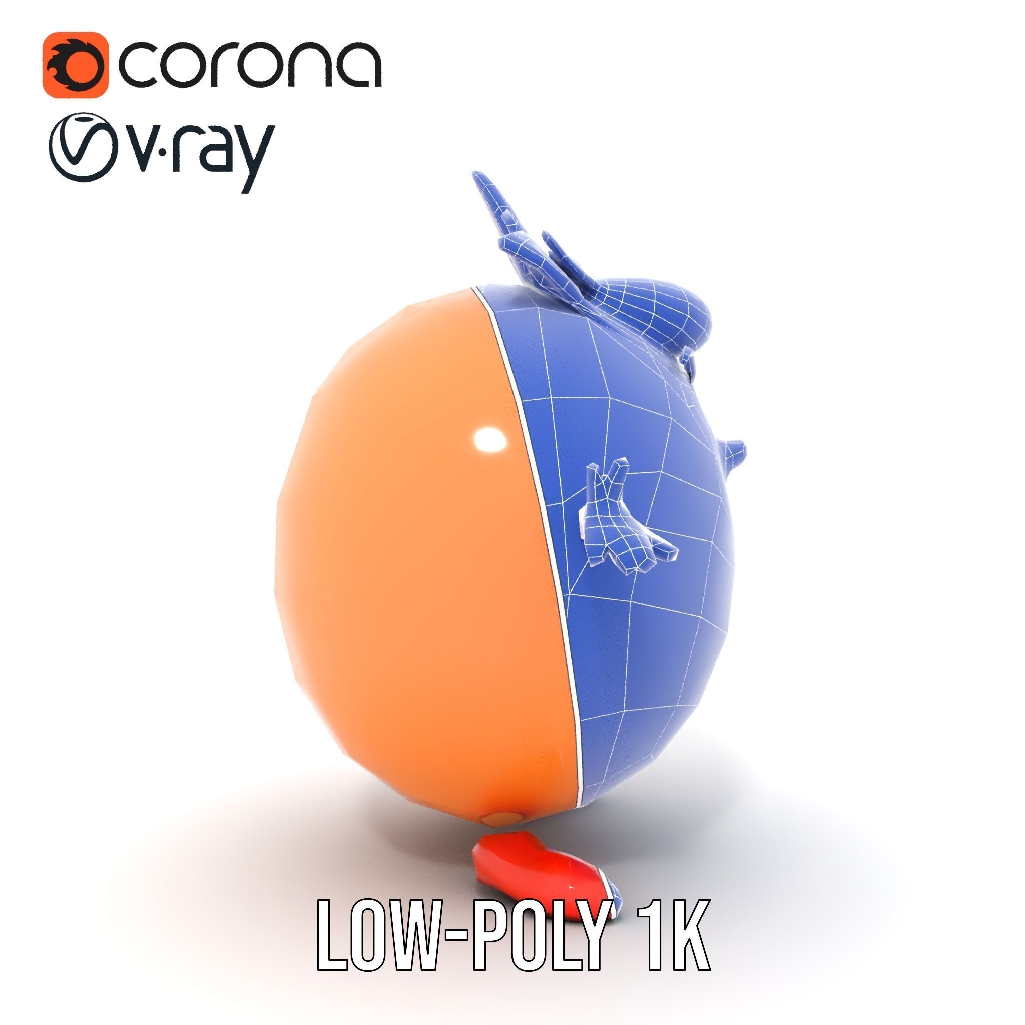 Smiley Orange Character Rigged and Animated with Flower Crown Low-poly 3D model_30