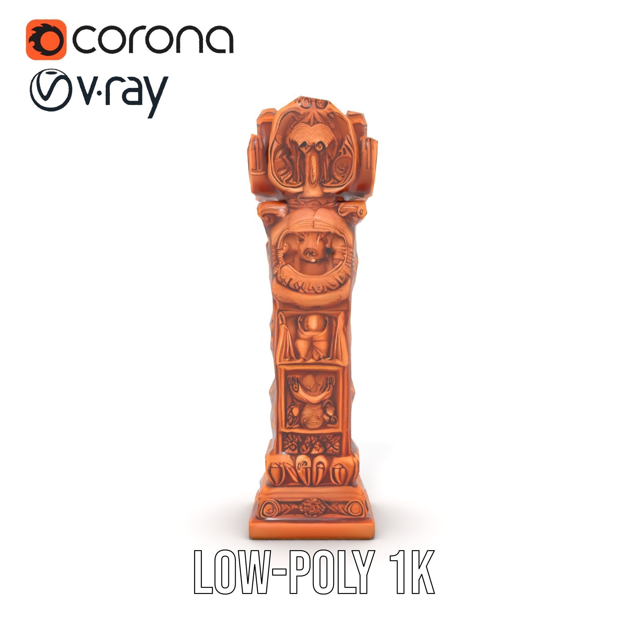 Intricate Wooden Carved Column Model Pack Low-poly 3D model_7