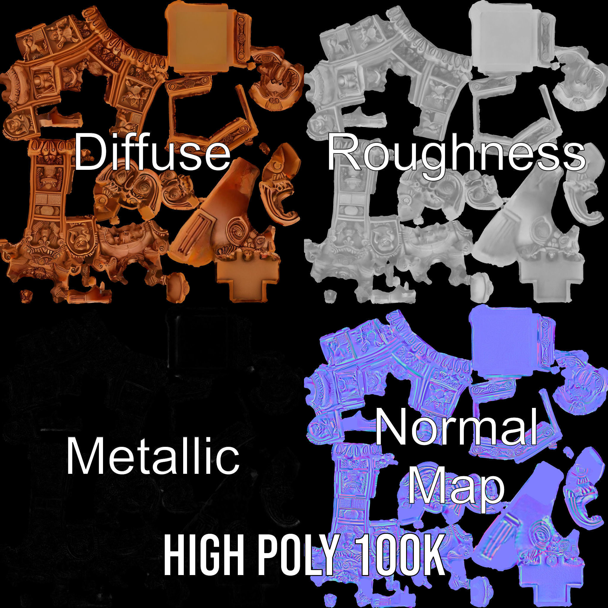 Intricate Wooden Carved Column Model Pack Low-poly 3D model_3