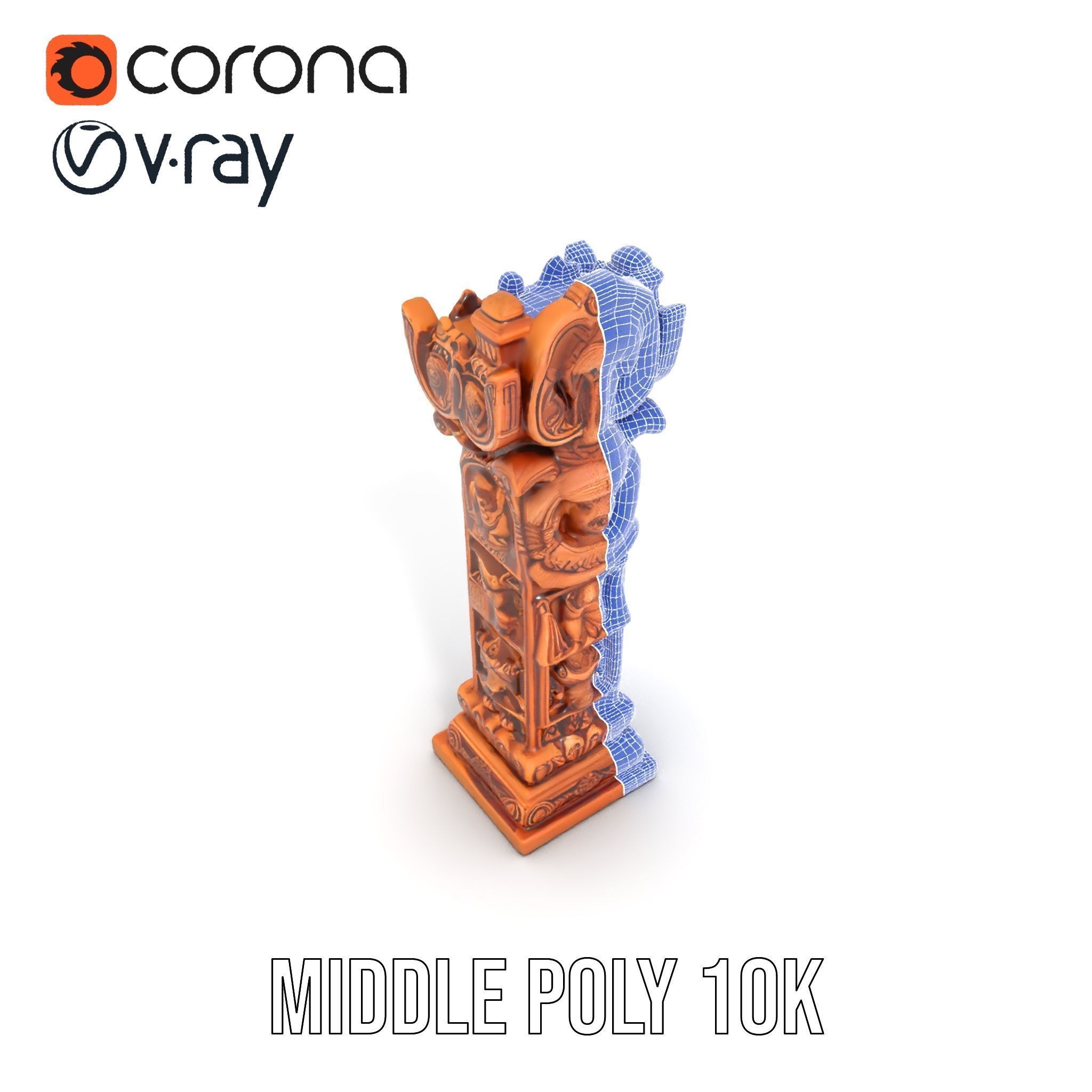 Intricate Wooden Carved Column Model Pack Low-poly 3D model_17