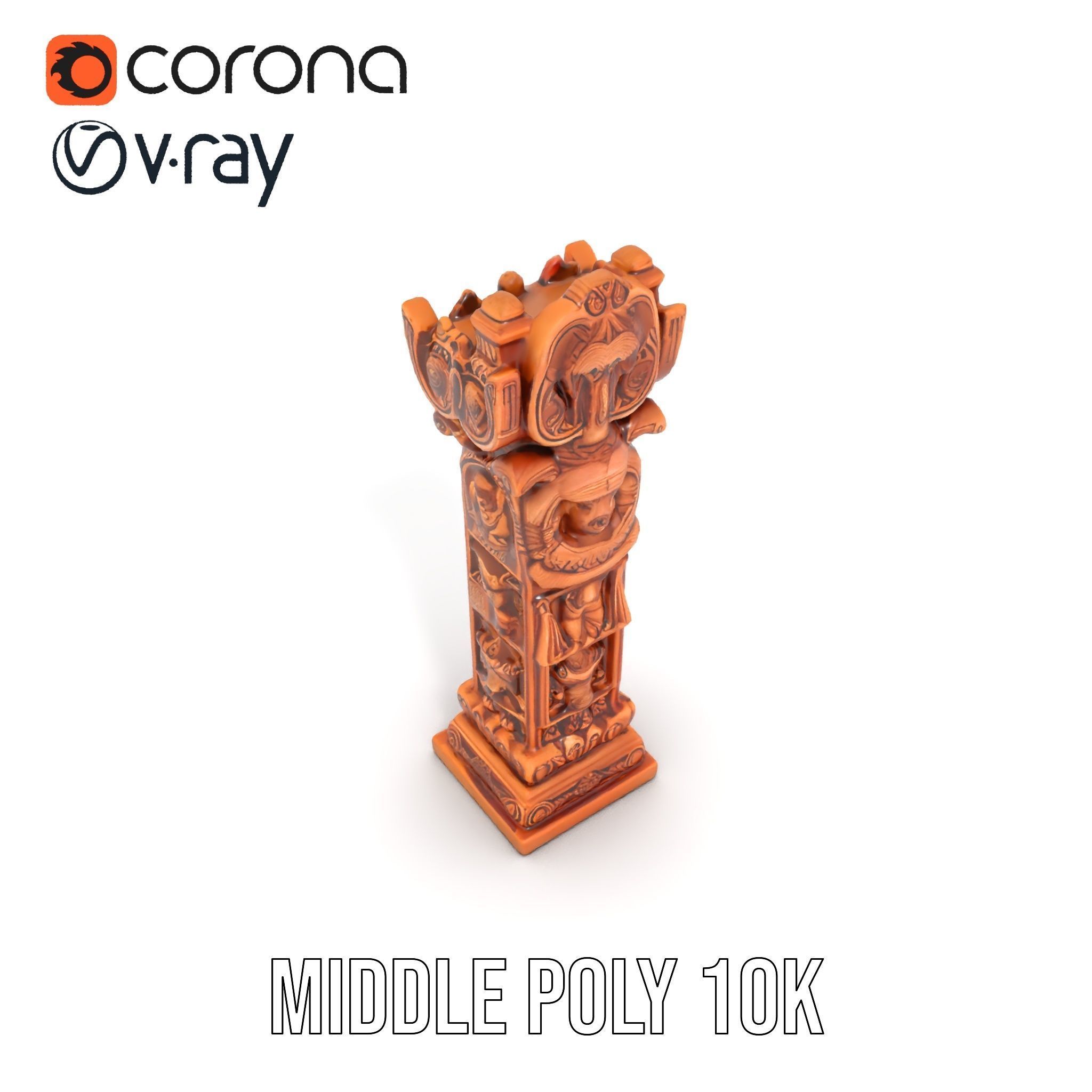 Intricate Wooden Carved Column Model Pack Low-poly 3D model_20