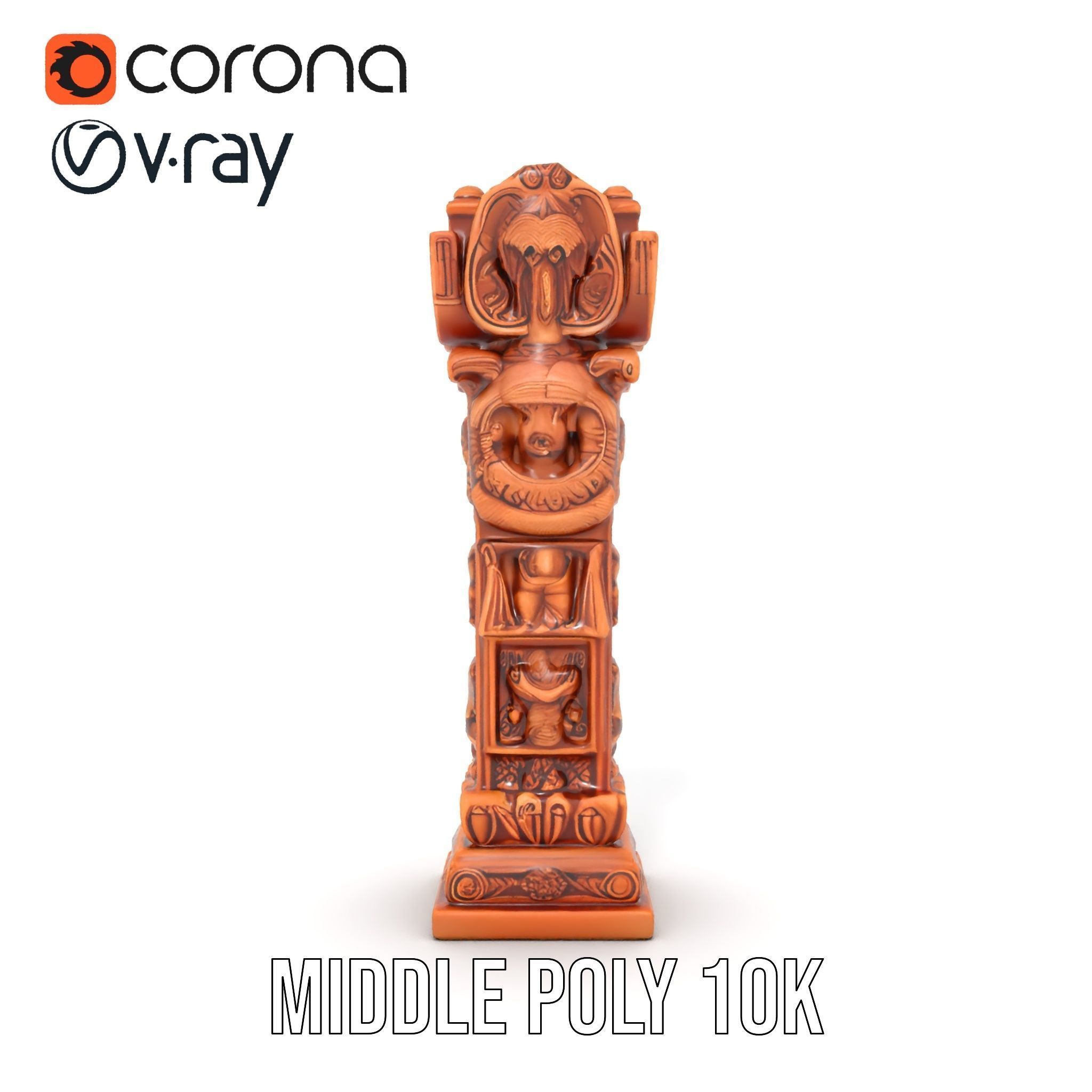 Intricate Wooden Carved Column Model Pack Low-poly 3D model_5