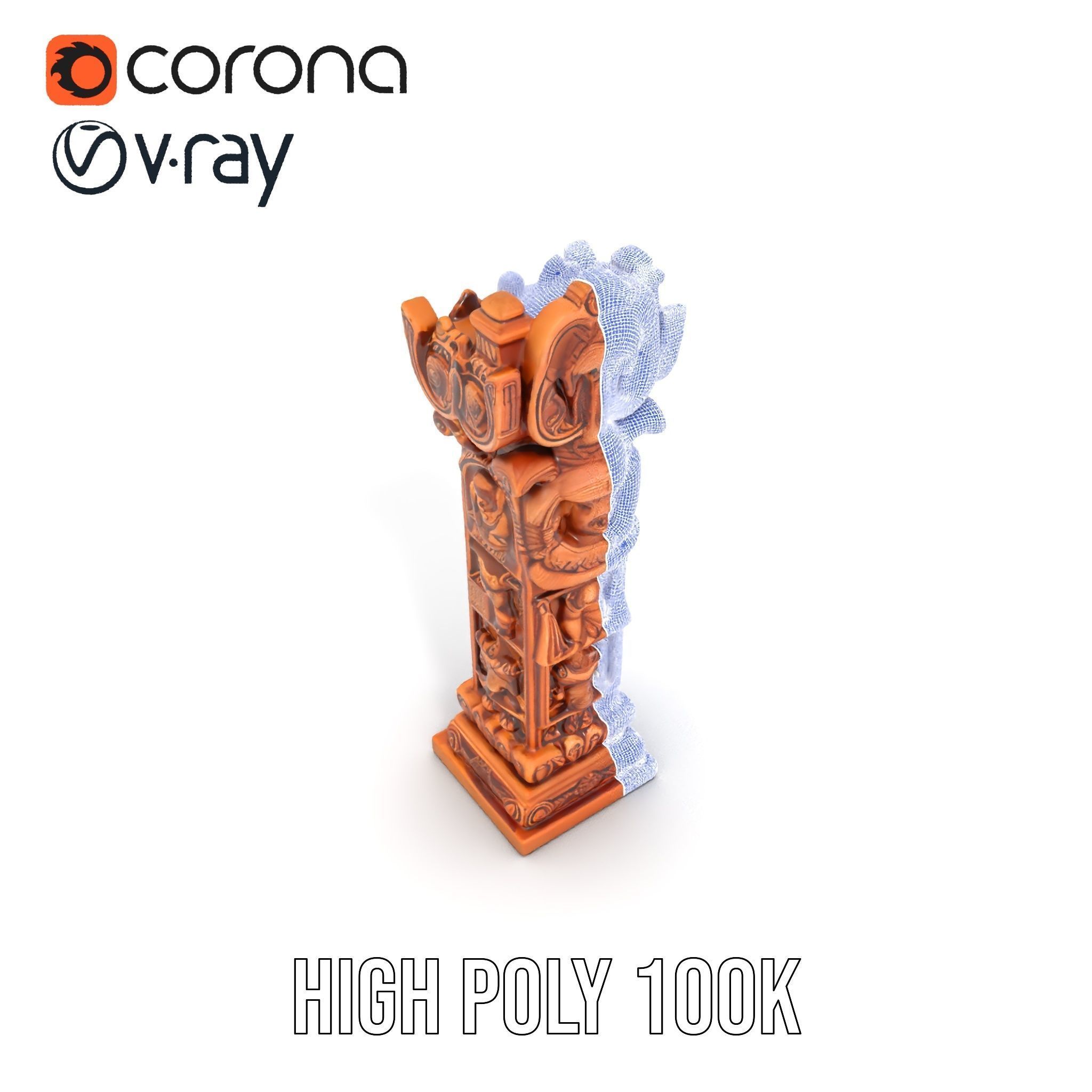 Intricate Wooden Carved Column Model Pack Low-poly 3D model_33