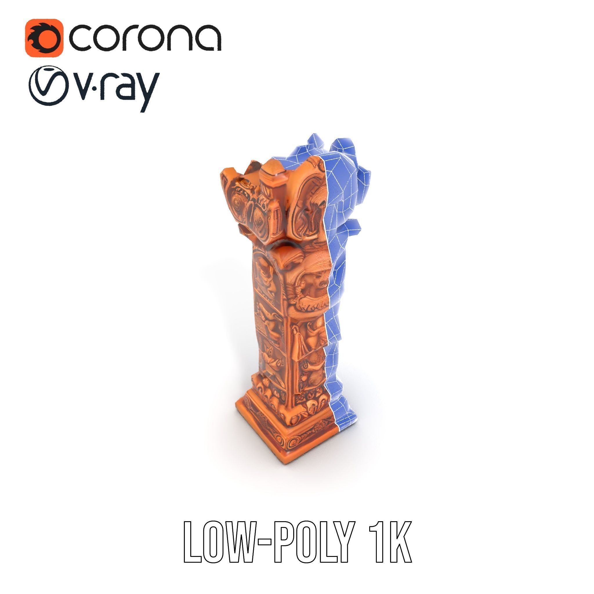 Intricate Wooden Carved Column Model Pack Low-poly 3D model_8