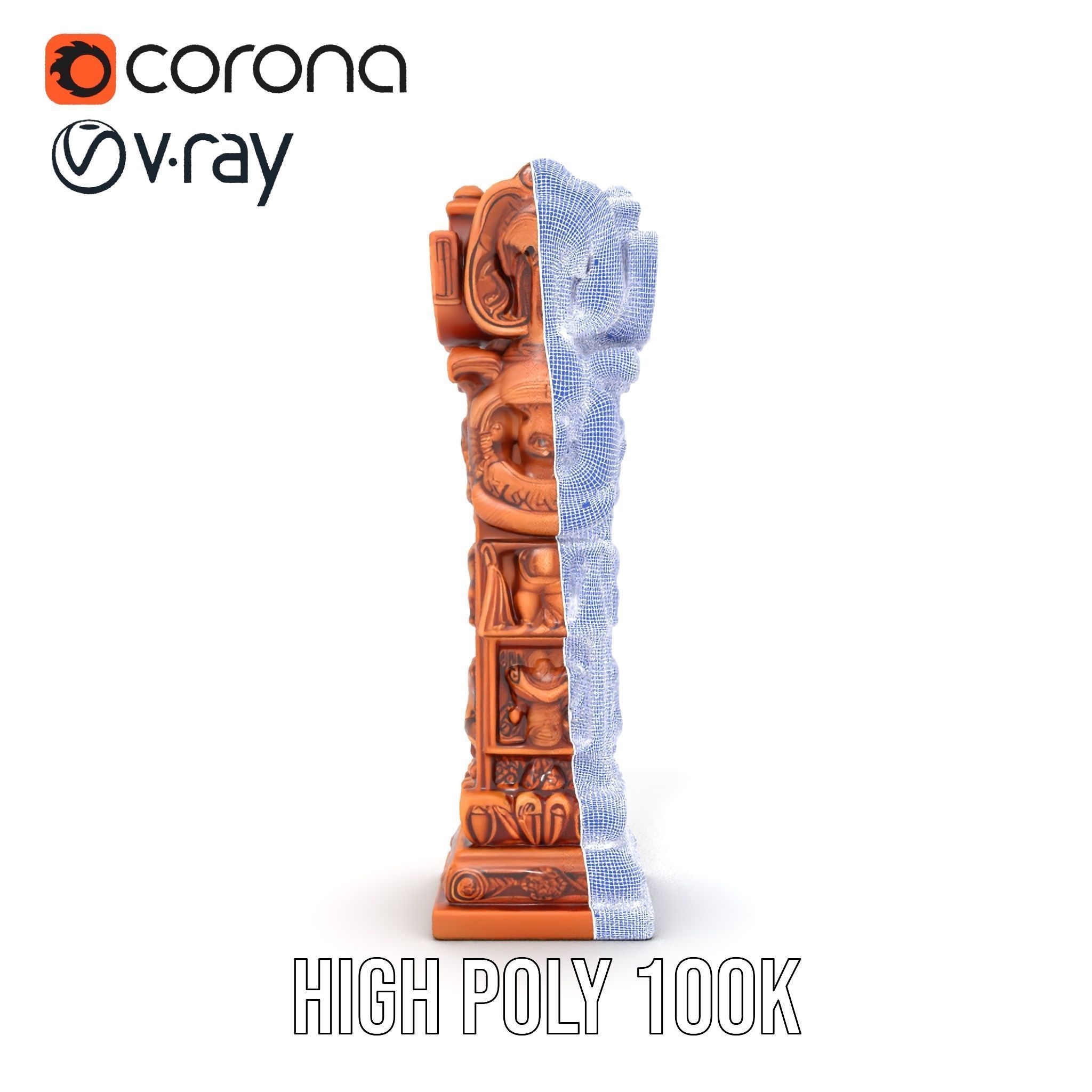 Intricate Wooden Carved Column Model Pack Low-poly 3D model_34