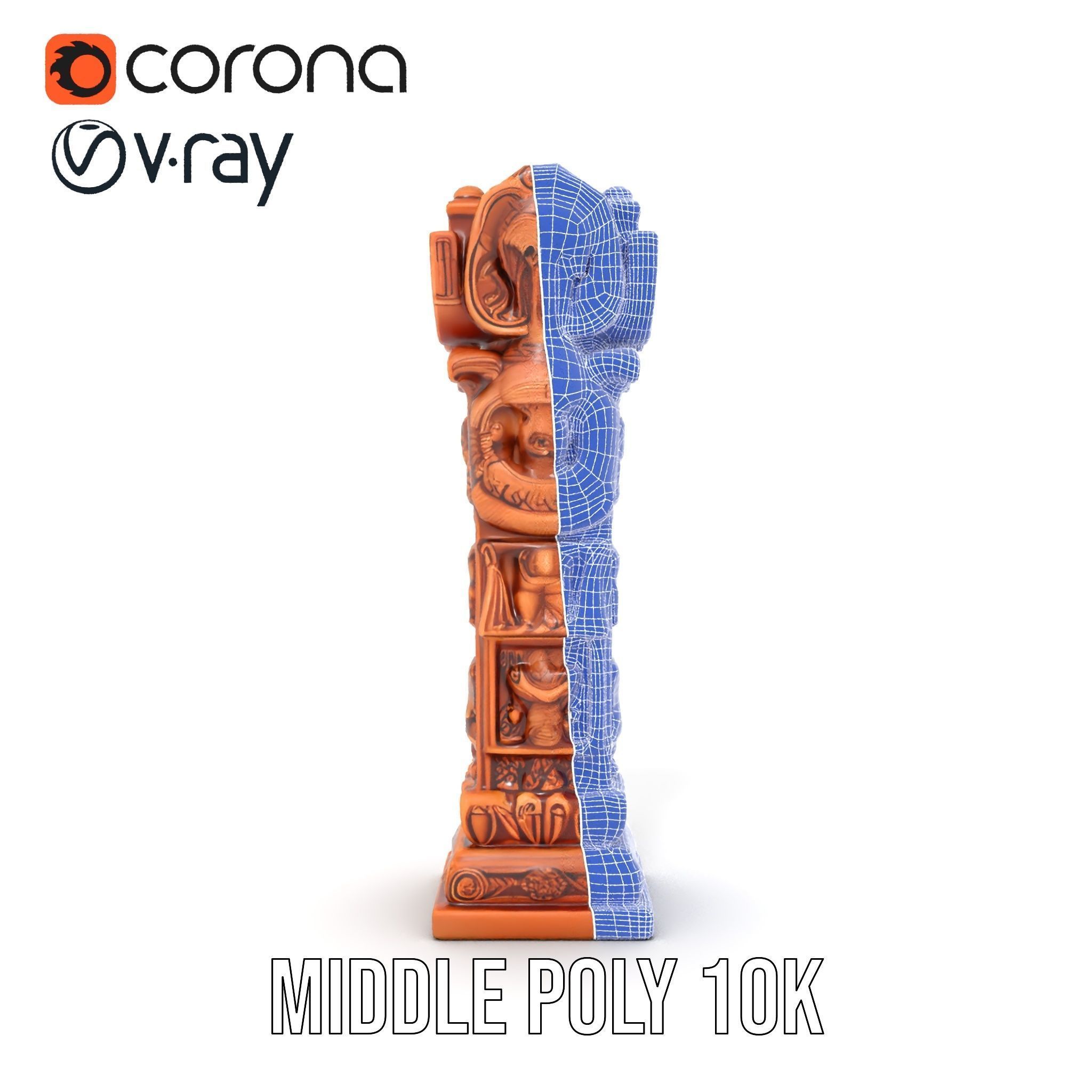 Intricate Wooden Carved Column Model Pack Low-poly 3D model_14