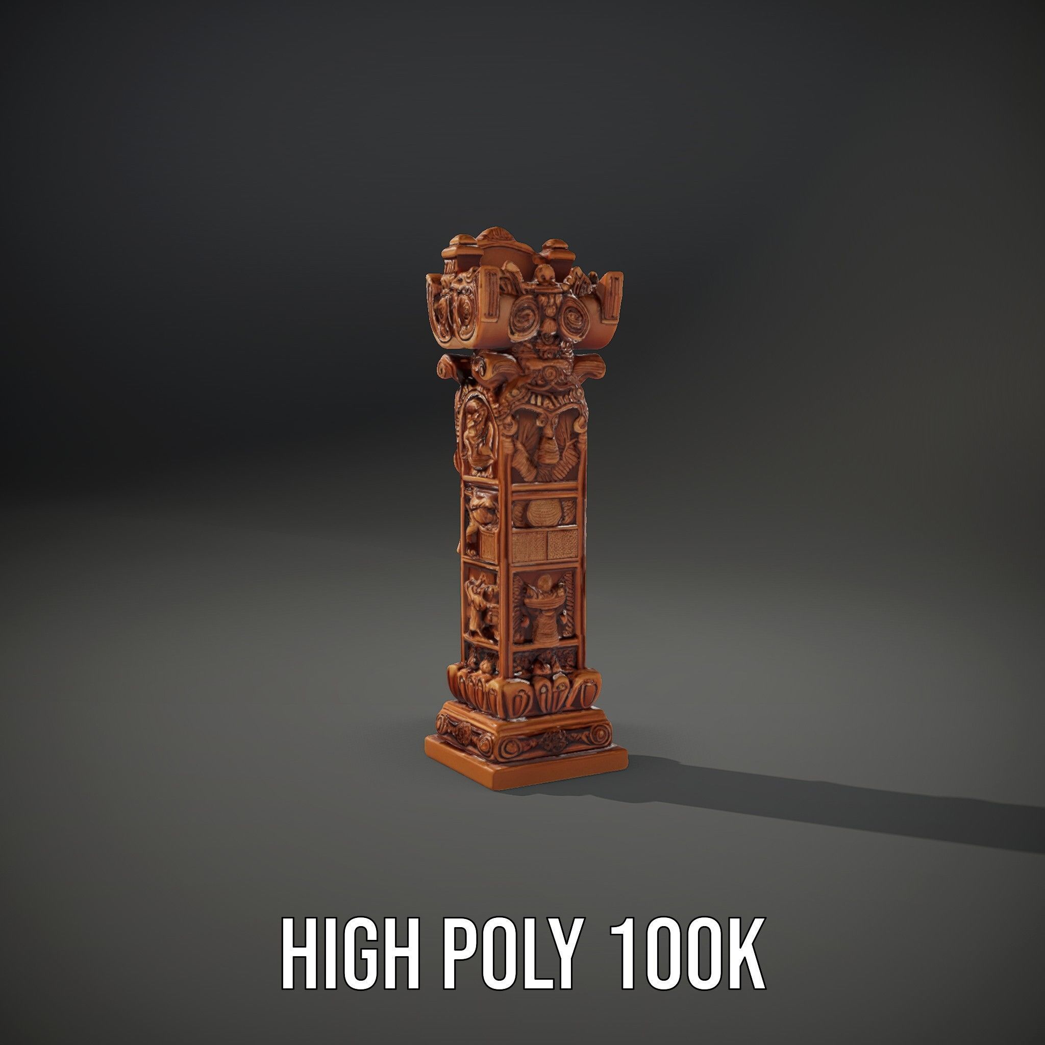 Intricate Wooden Carved Column Model Pack Low-poly 3D model_28