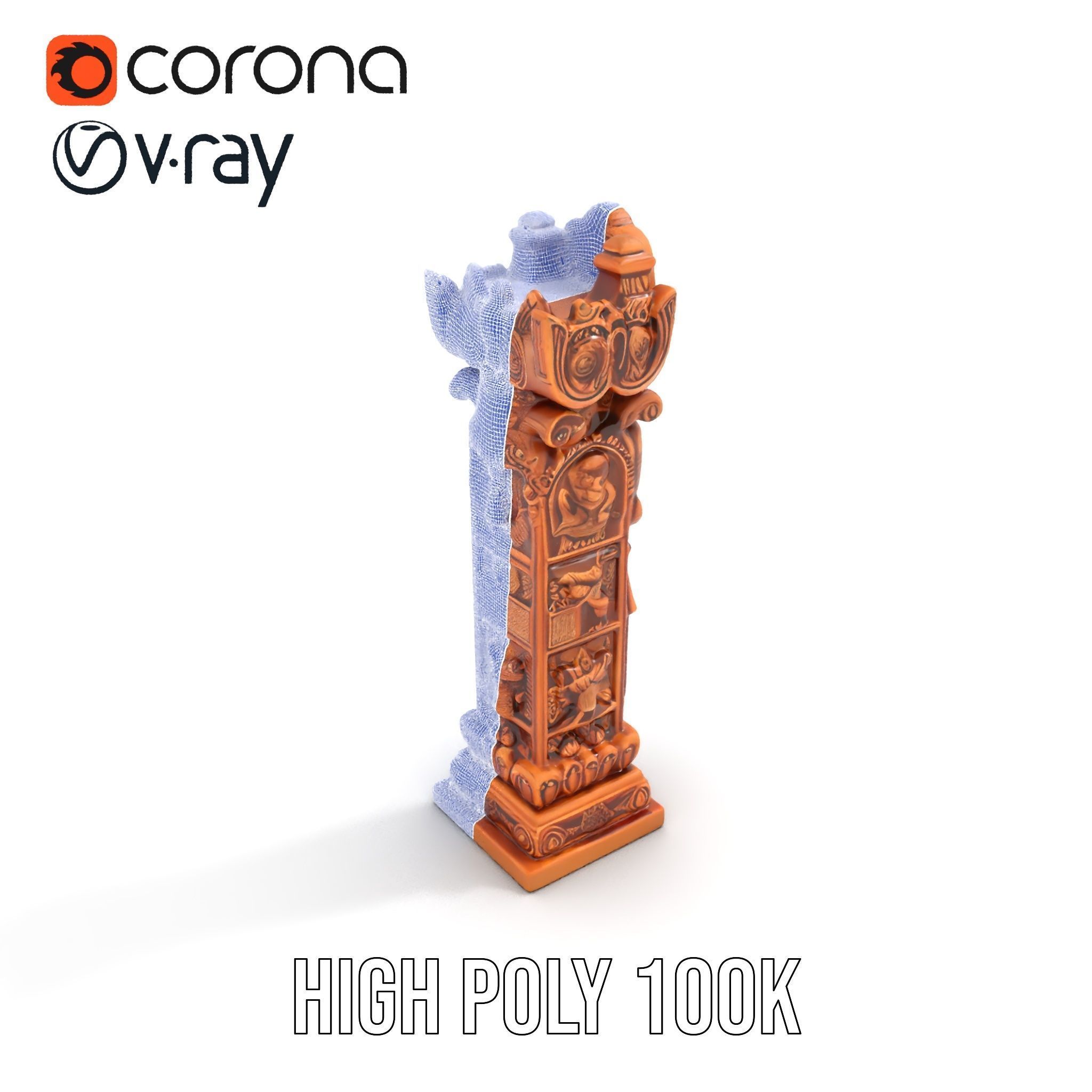 Intricate Wooden Carved Column Model Pack Low-poly 3D model_32