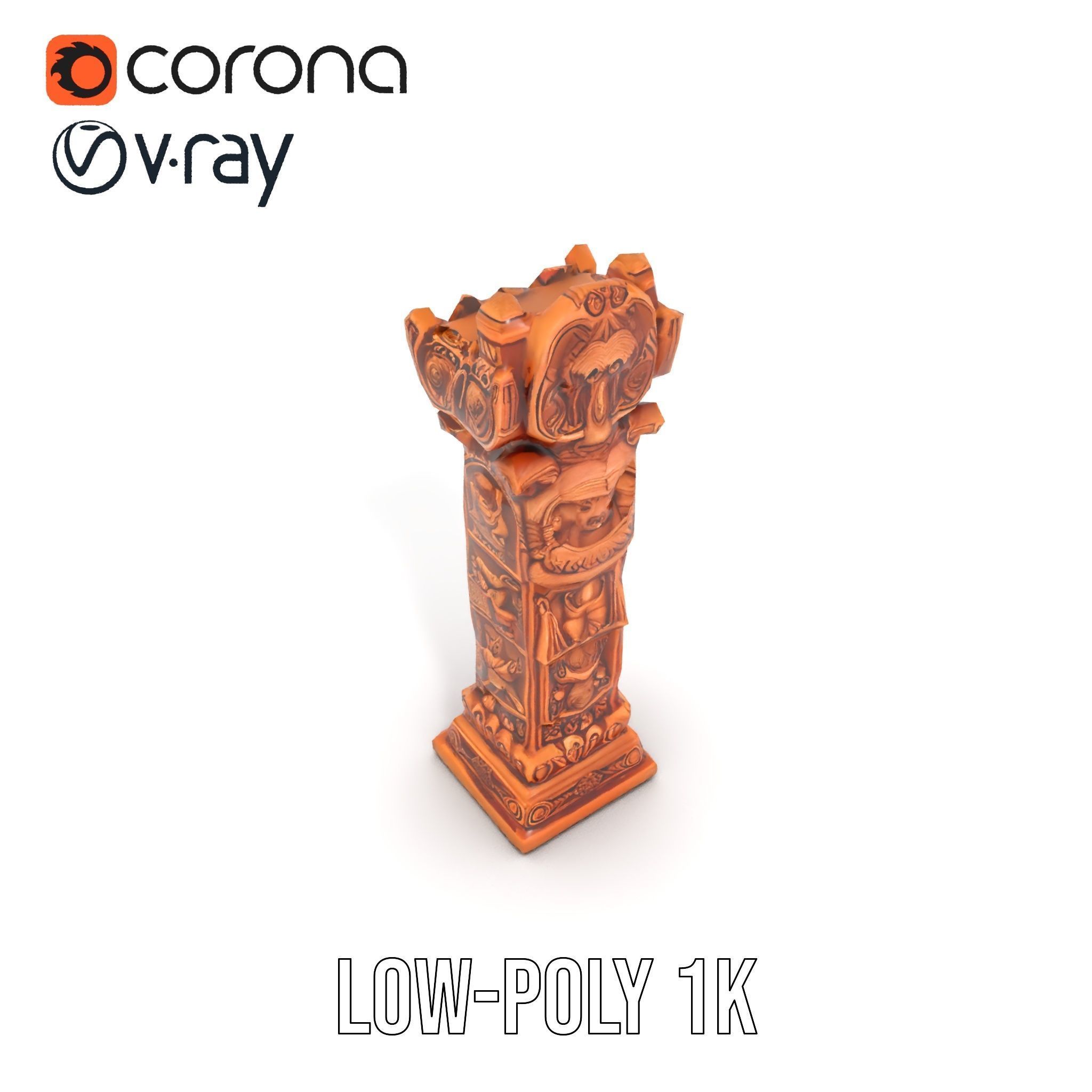 Intricate Wooden Carved Column Model Pack Low-poly 3D model_18