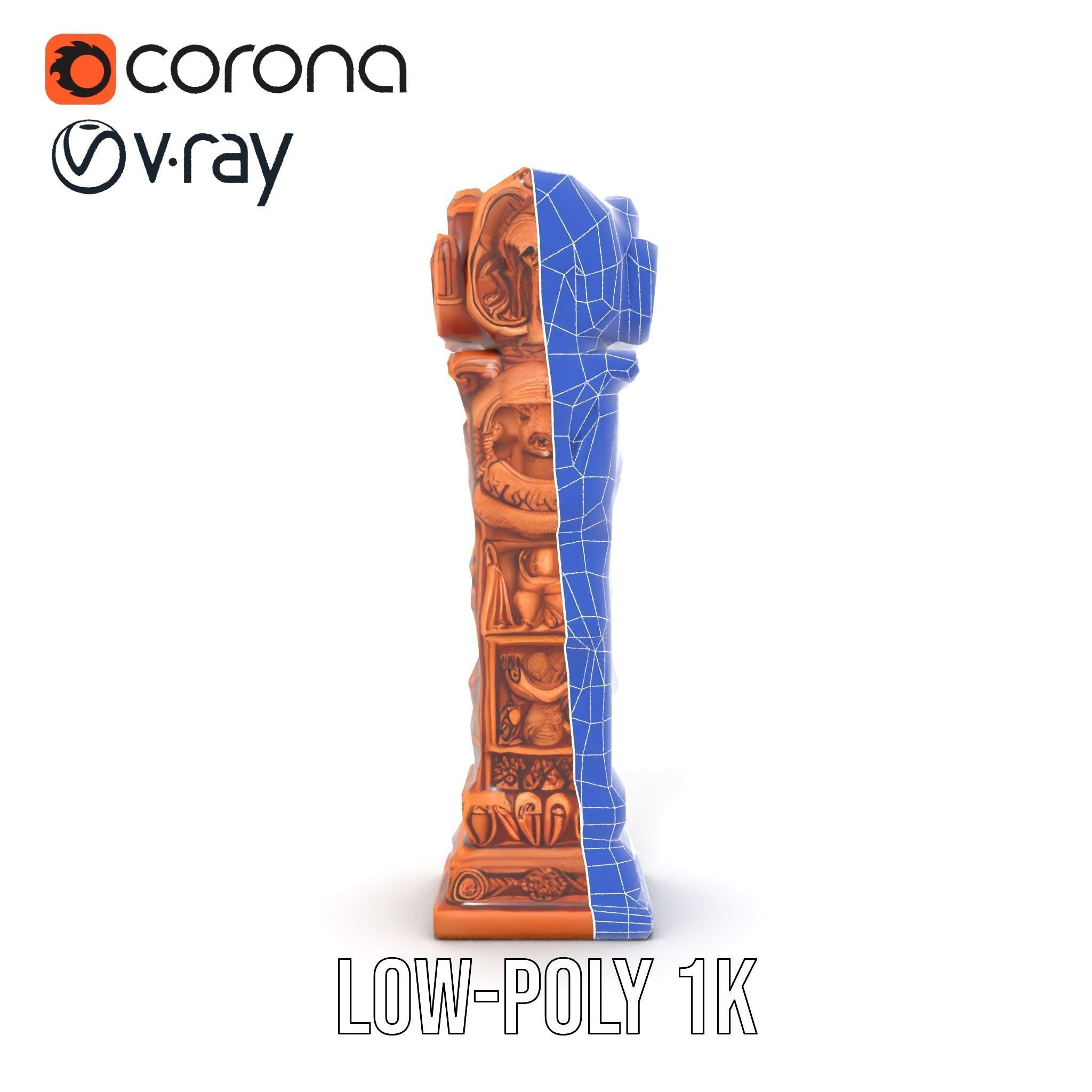 Intricate Wooden Carved Column Model Pack Low-poly 3D model_27
