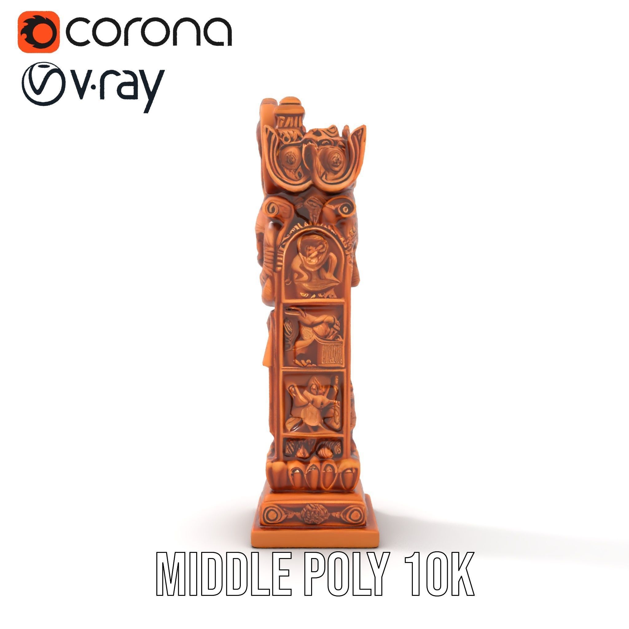 Intricate Wooden Carved Column Model Pack Low-poly 3D model_23