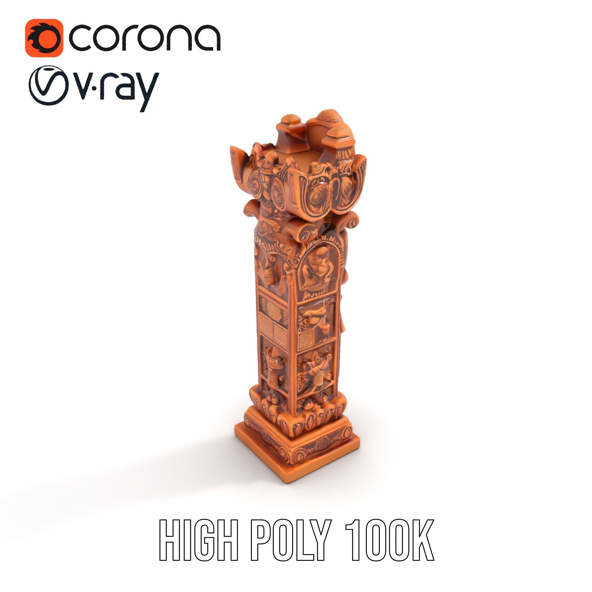 Intricate Wooden Carved Column Model Pack Low-poly 3D model_22