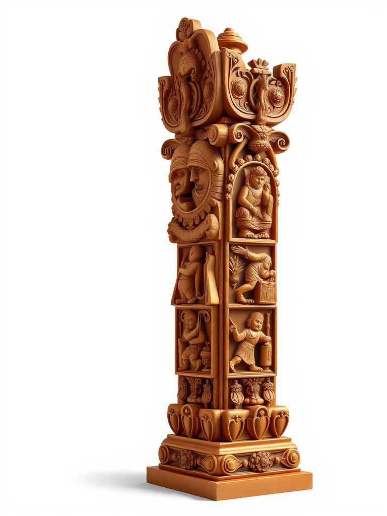 Intricate Wooden Carved Column Model Pack Low-poly 3D model_2