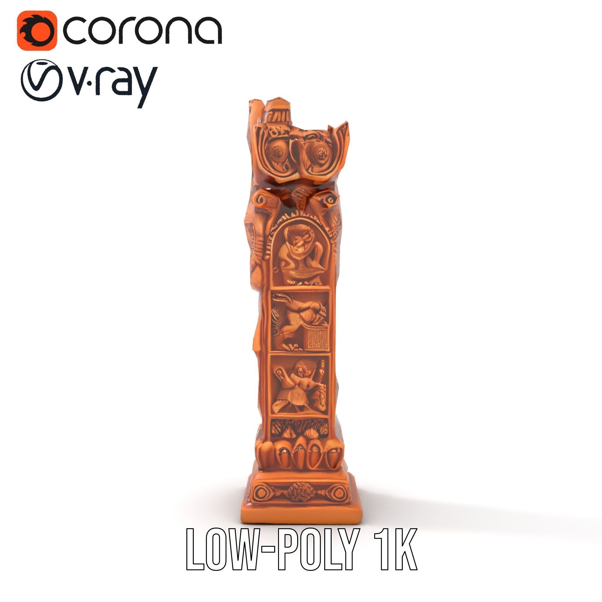 Intricate Wooden Carved Column Model Pack Low-poly 3D model_24