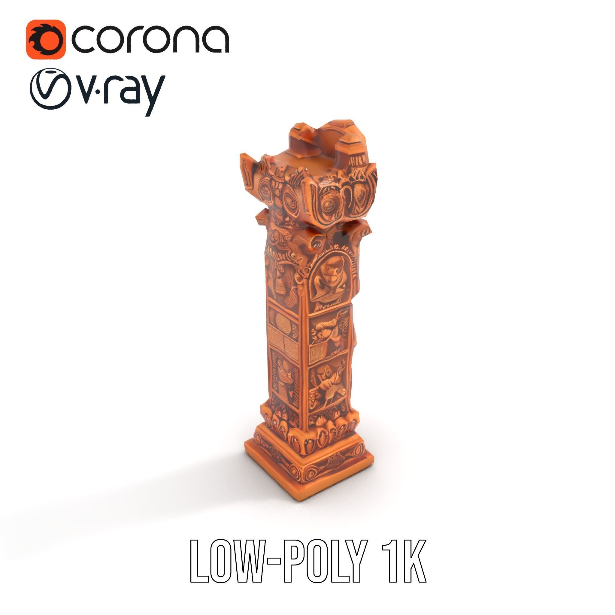 Intricate Wooden Carved Column Model Pack Low-poly 3D model_21