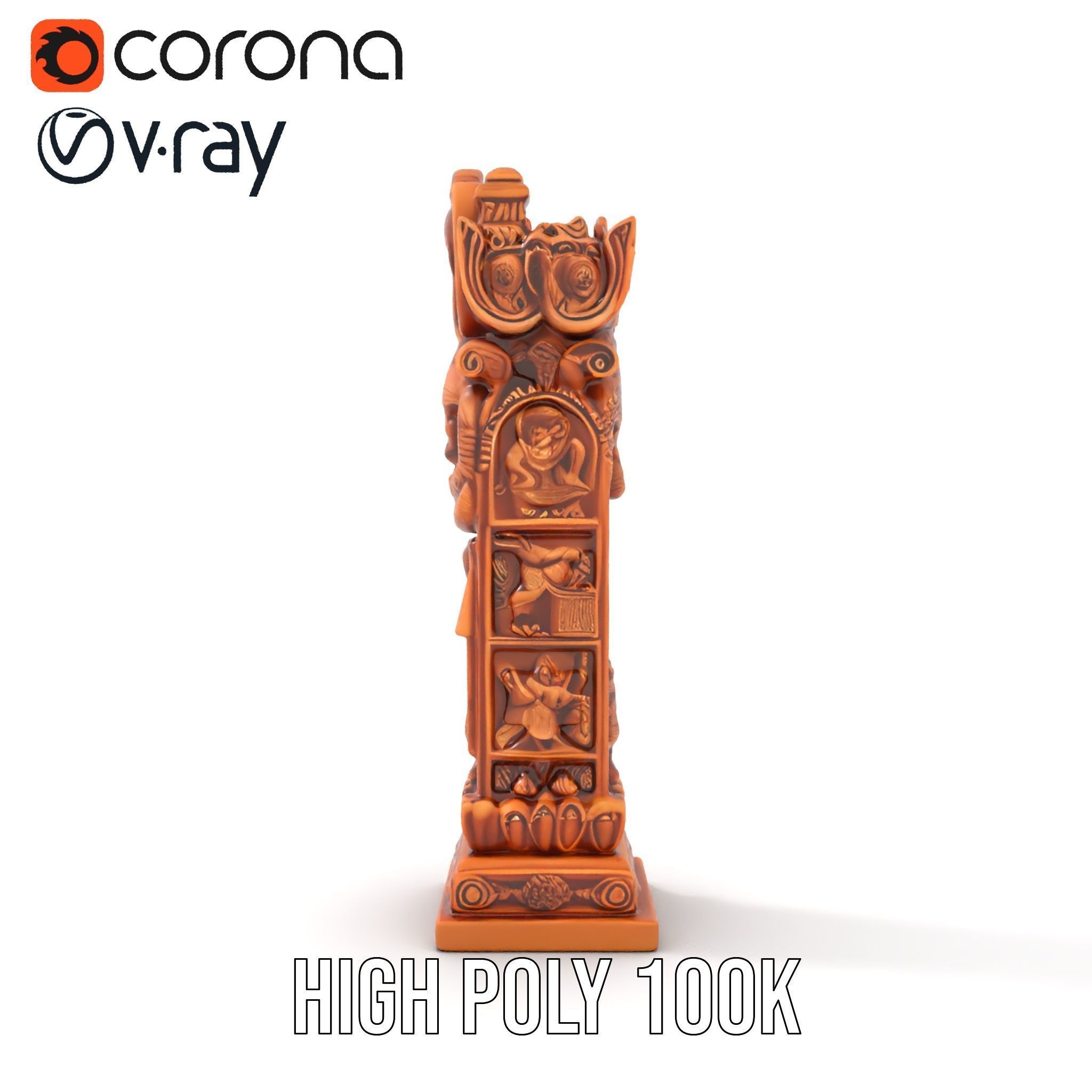 Intricate Wooden Carved Column Model Pack Low-poly 3D model_25
