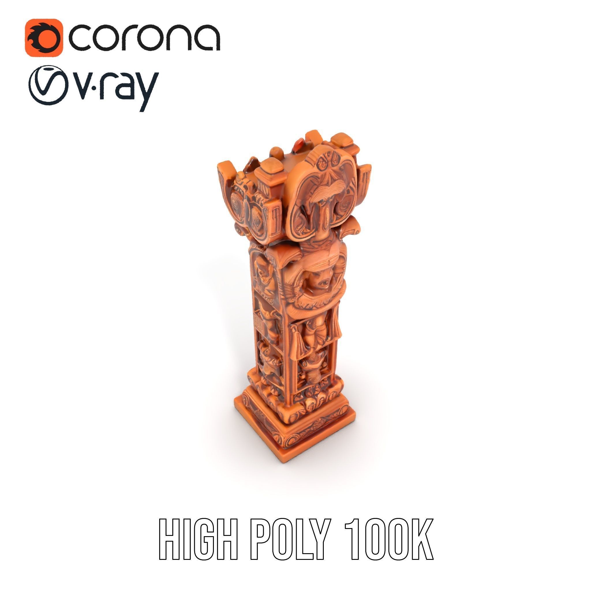 Intricate Wooden Carved Column Model Pack Low-poly 3D model_9