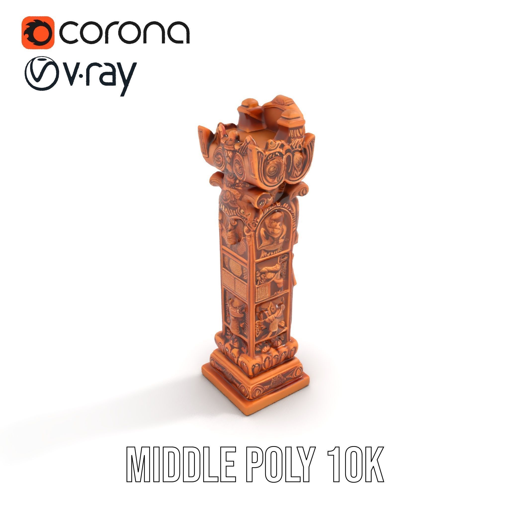 Intricate Wooden Carved Column Model Pack Low-poly 3D model_10