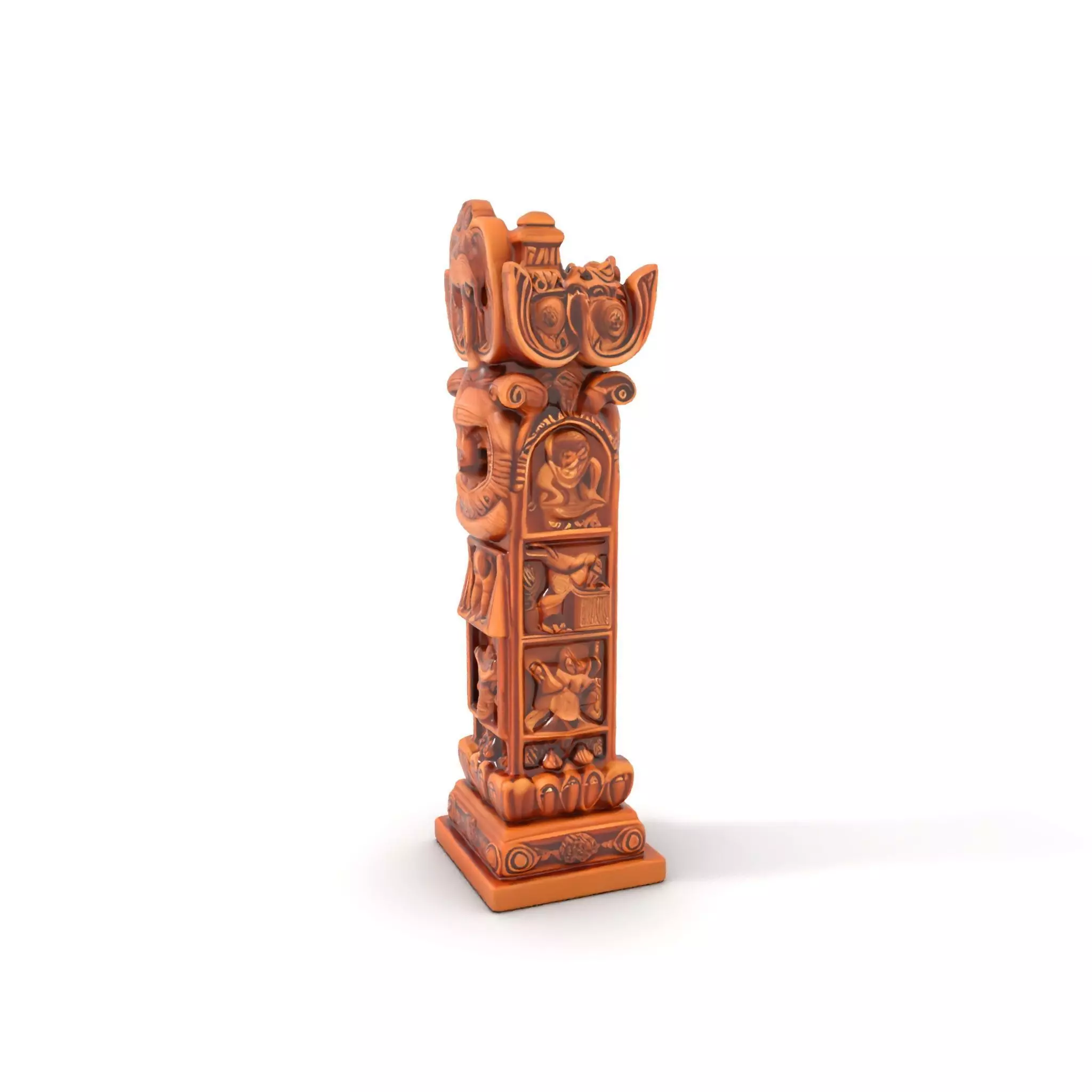 Intricate Wooden Carved Column Model Pack Low-poly 3D model_0