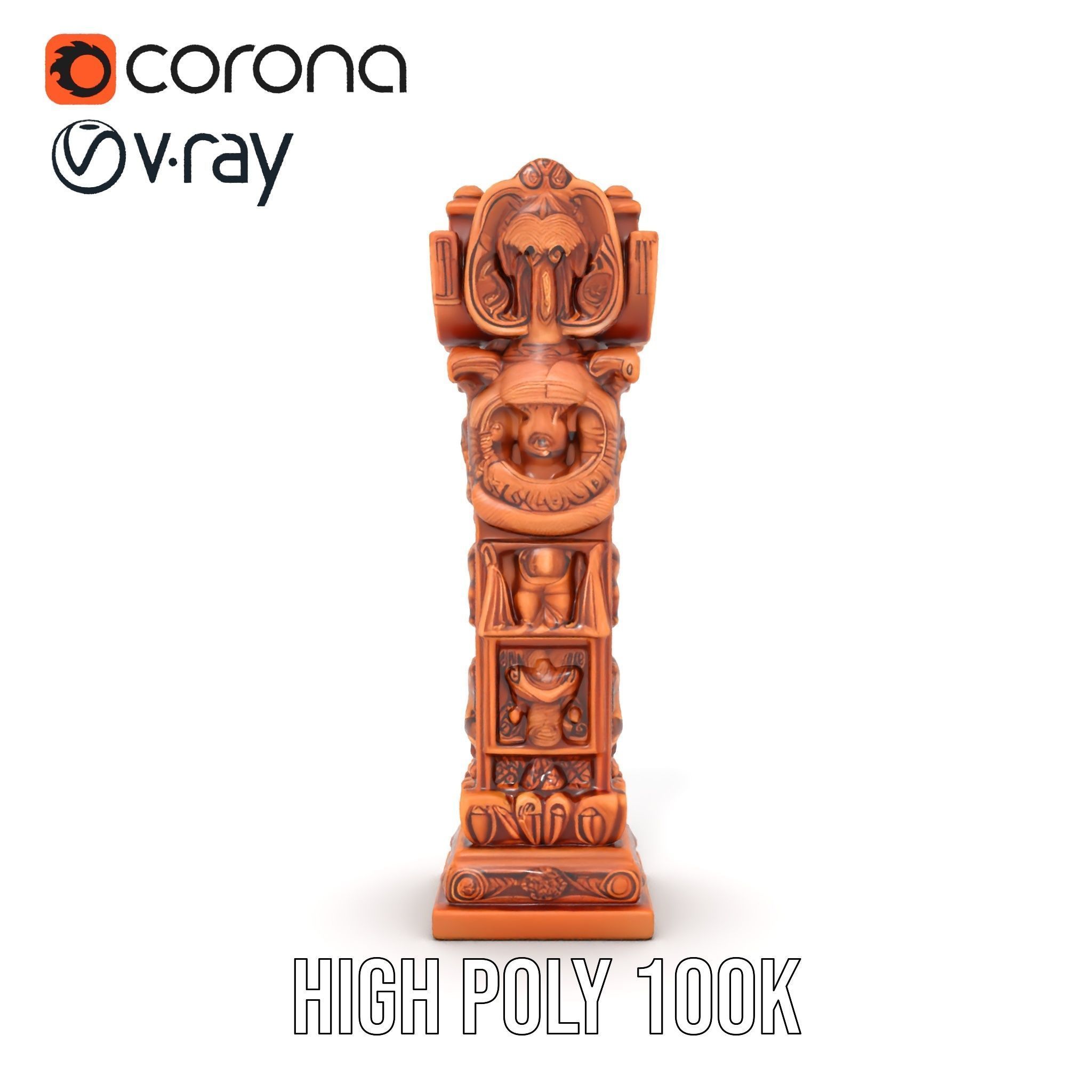 Intricate Wooden Carved Column Model Pack Low-poly 3D model_16