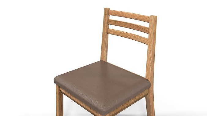 Country Dining Chair Solid Natural Oak and Brown Leather 3D model 5