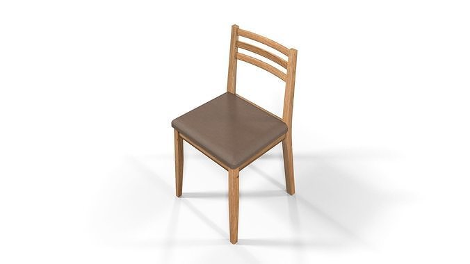 Country Dining Chair Solid Natural Oak and Brown Leather 3D model 4