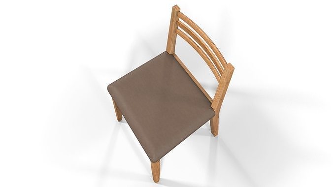 Country Dining Chair Solid Natural Oak and Brown Leather 3D model 7