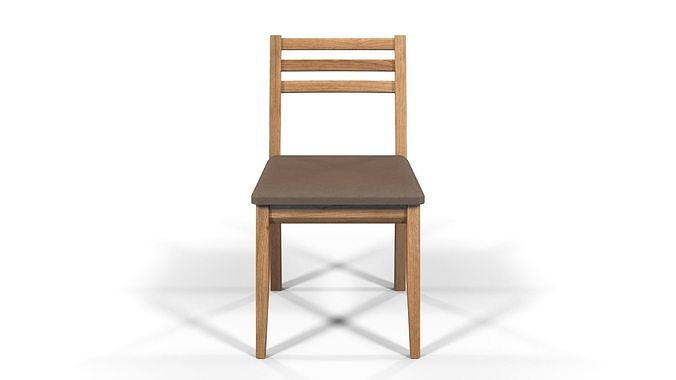 Country Dining Chair Solid Natural Oak and Brown Leather 3D model 3
